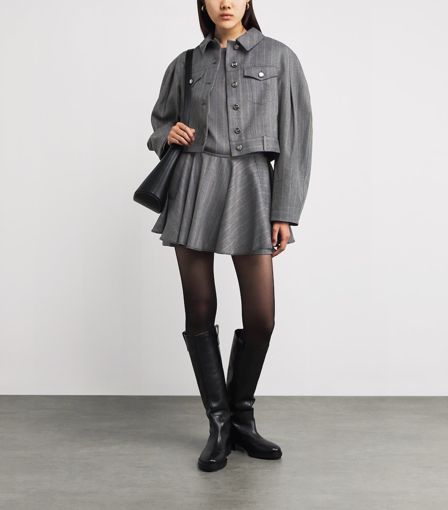 Detachable-Collar Stripe Mini Dress 205 PEWTER Image 4