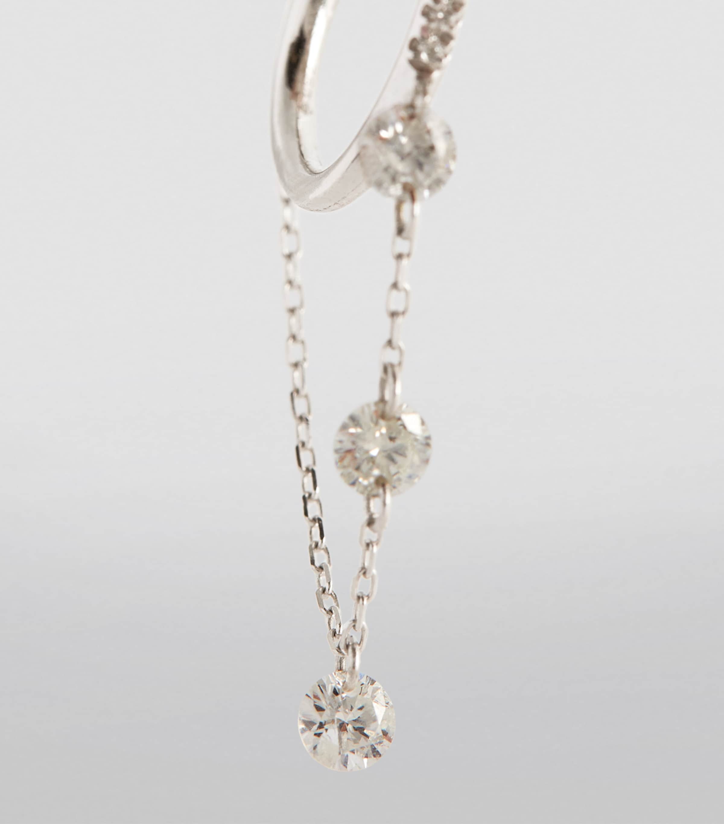 White Gold and Diamond Drop Huggie Single Earring WHITE GOLD Image 6