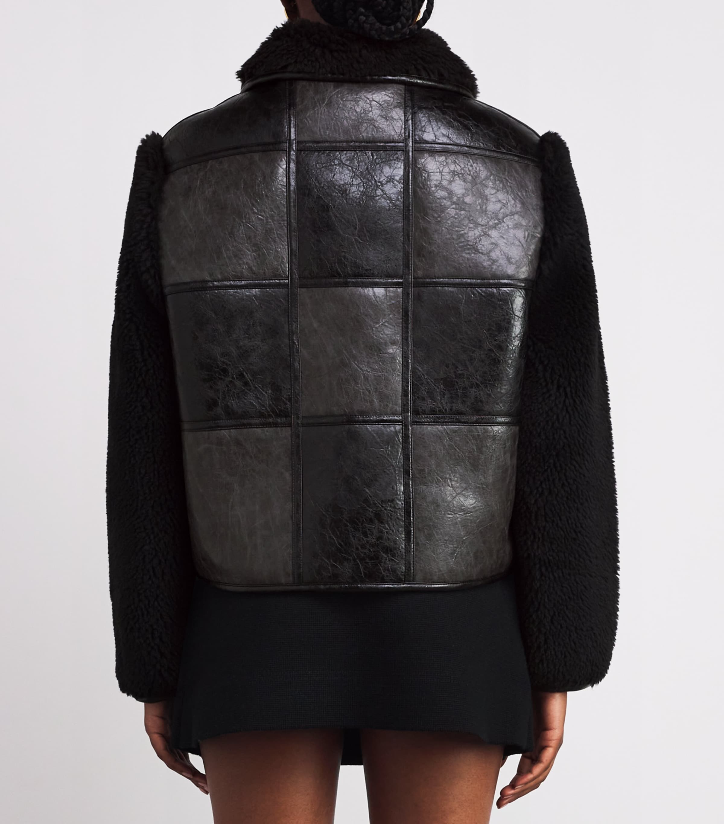 Faux Fur-Trim Bomber Jacket BLACK GREY Image 4