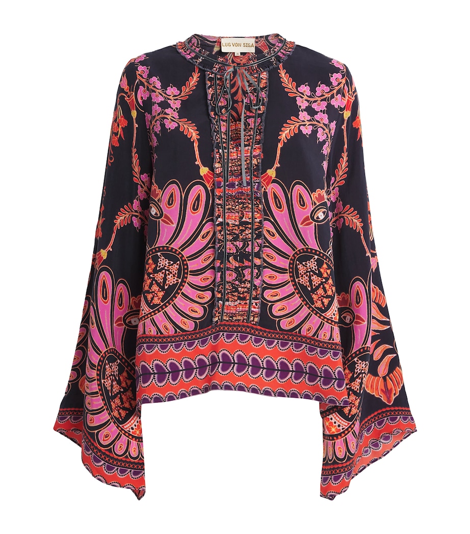LUG VON SIGA Womens Printed Tess Blouse Black Pink Mlticolor Image 1