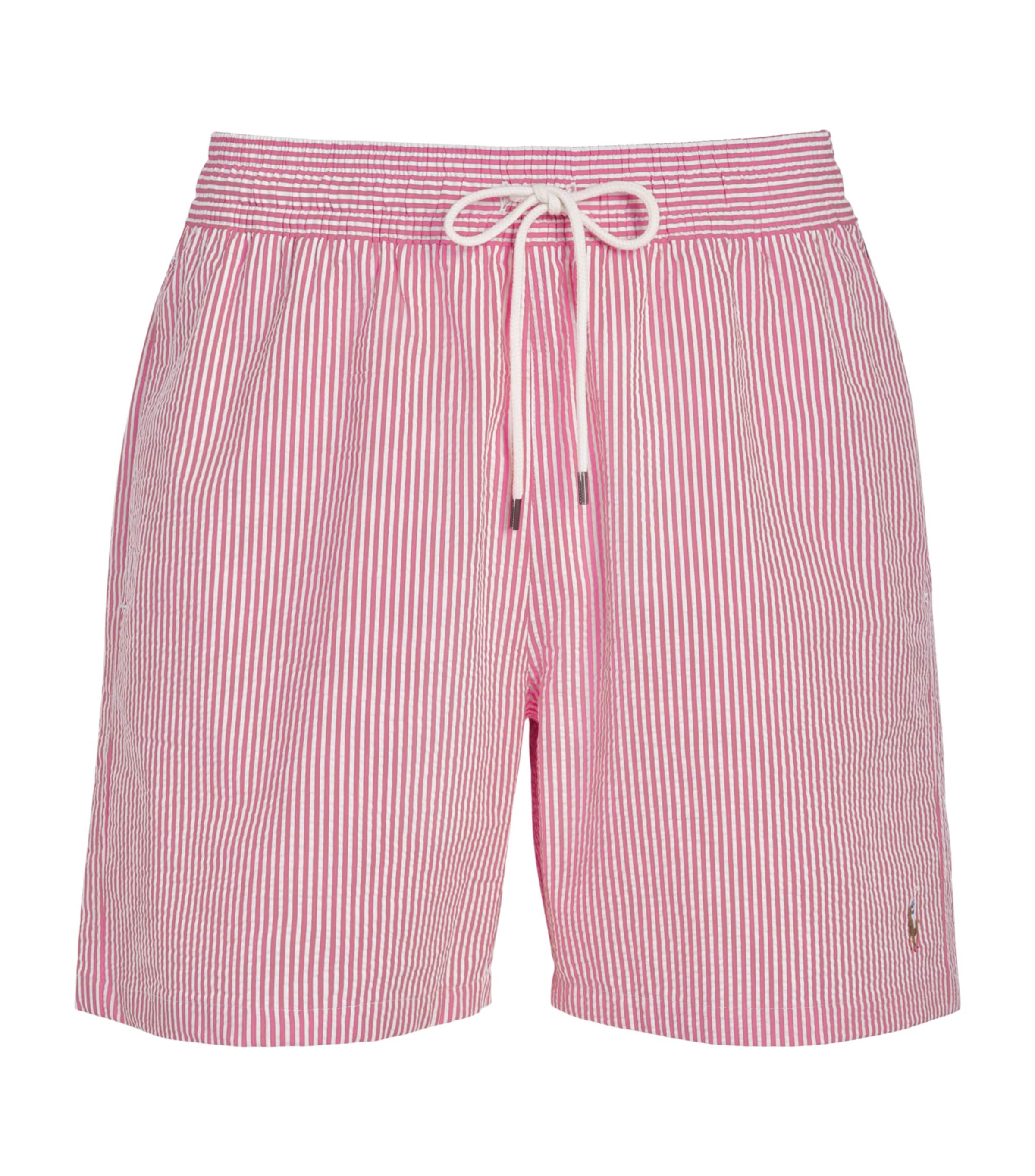 Polo Ralph Lauren Mens Seersucker Traveller Swim Shorts Resort Rose Stripe Image 1