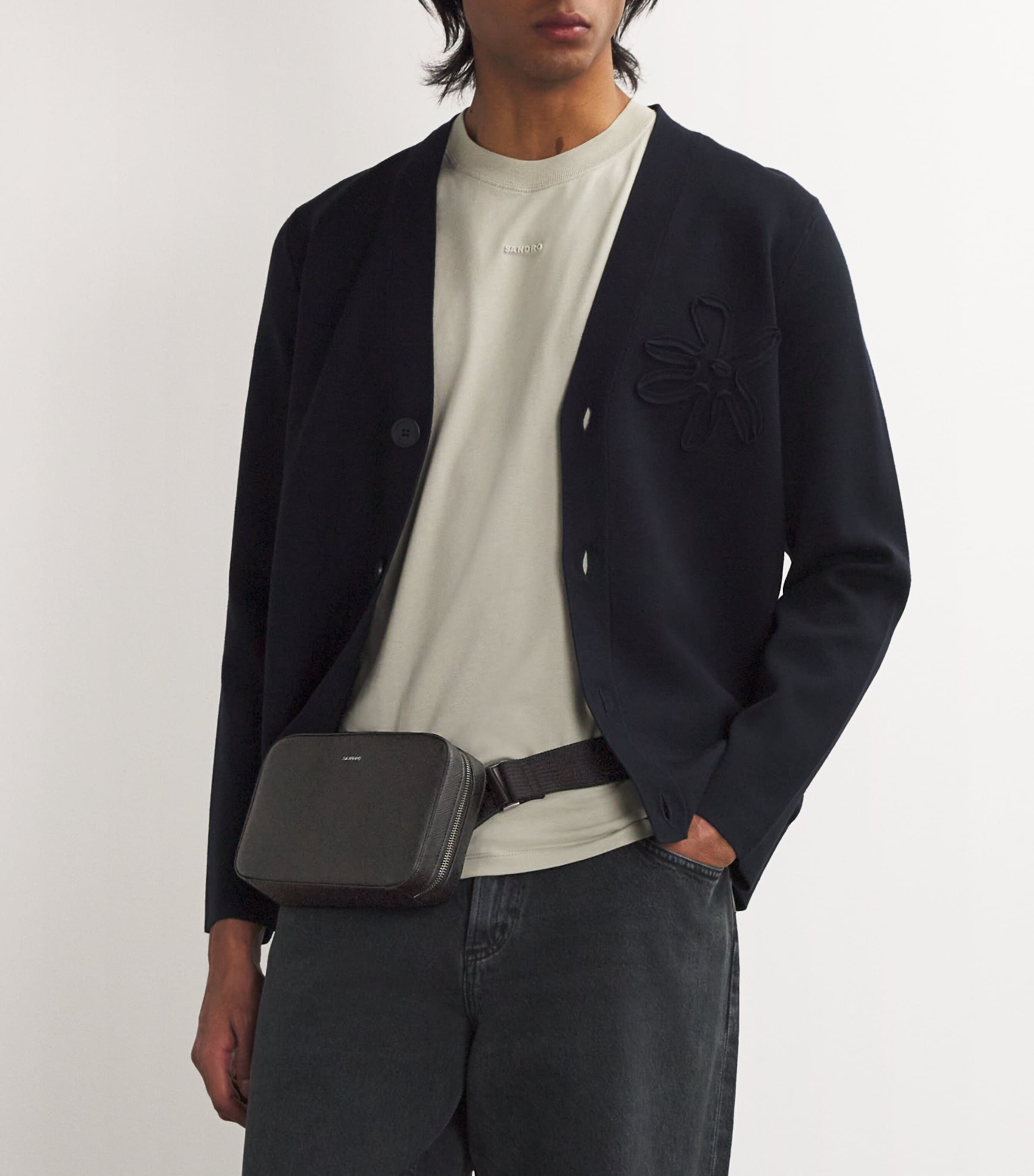 Small Recycled Leather Cross-Body Bag BLACK Image 2