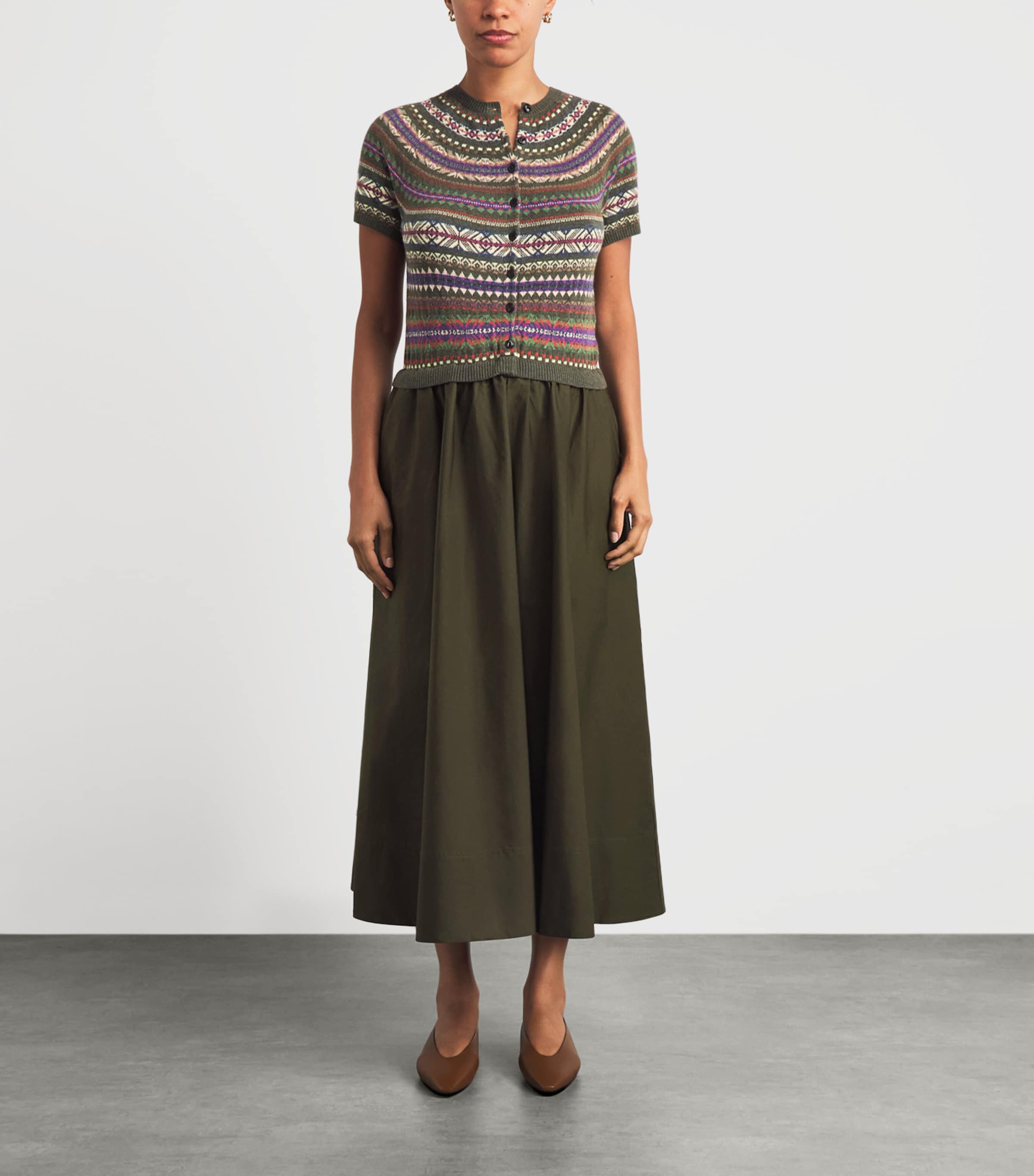 Polo Ralph Lauren Womens Fair Isle Cardigan Midi Dress Olive Multi Image 4