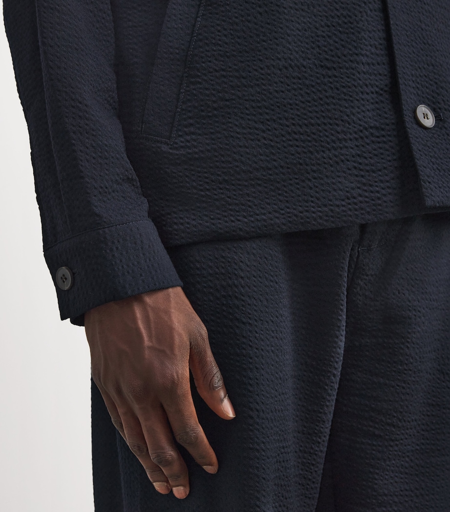 Sunspel Mens Stretch-Wool Seersucker Jacket Buaa Navy Image 6