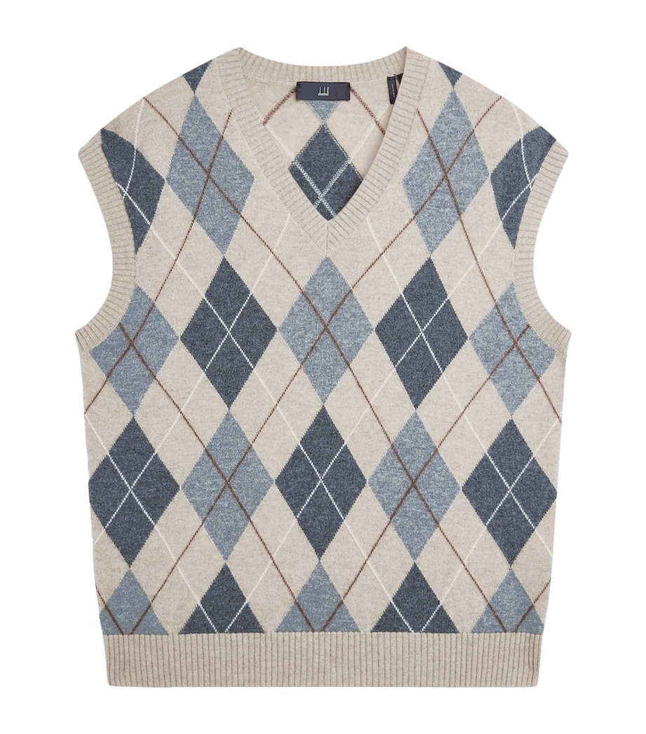 Dunhill Mens Cashmere Argyle Sweater Vest Natural Image 1
