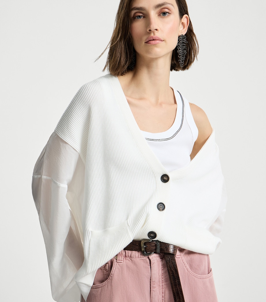 Brunello Cucinelli Womens Cotton Organza-Sleeve Cardigan Image 3