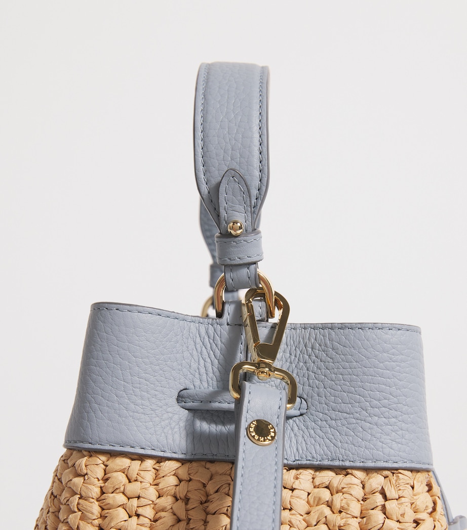 Leather-Raffia Osette Top-Handle Bag DUSKY BLUE Image 6