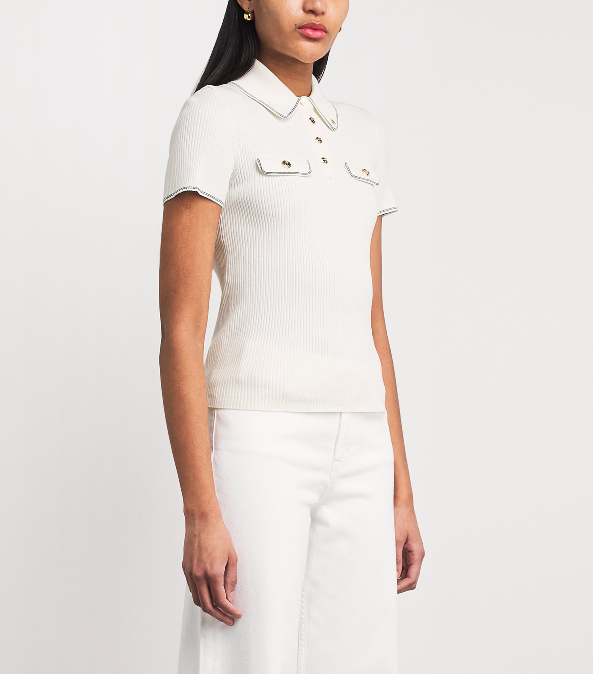 Maje Womens Rib-Knit Polo Shirt Ecru Image 5