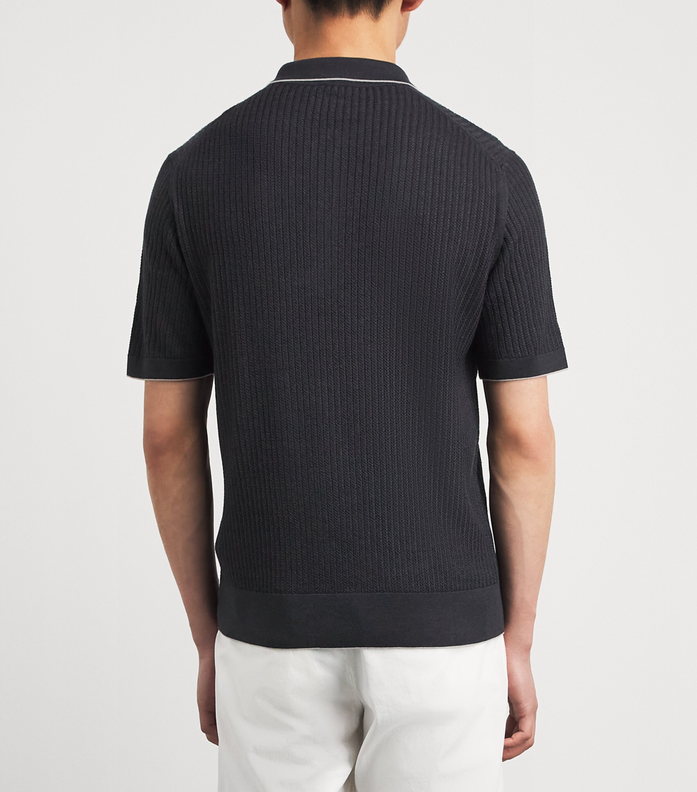 Eleventy Mens Wool-Silk Zipped Polo Shirt Nero E Sabbia Image 5