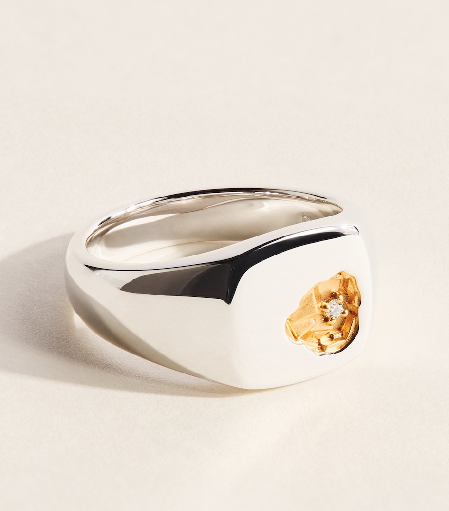 Tom Wood Small Sterling Silver, Yellow Gold and Diamond Mined Ring Gold Plated Image 3