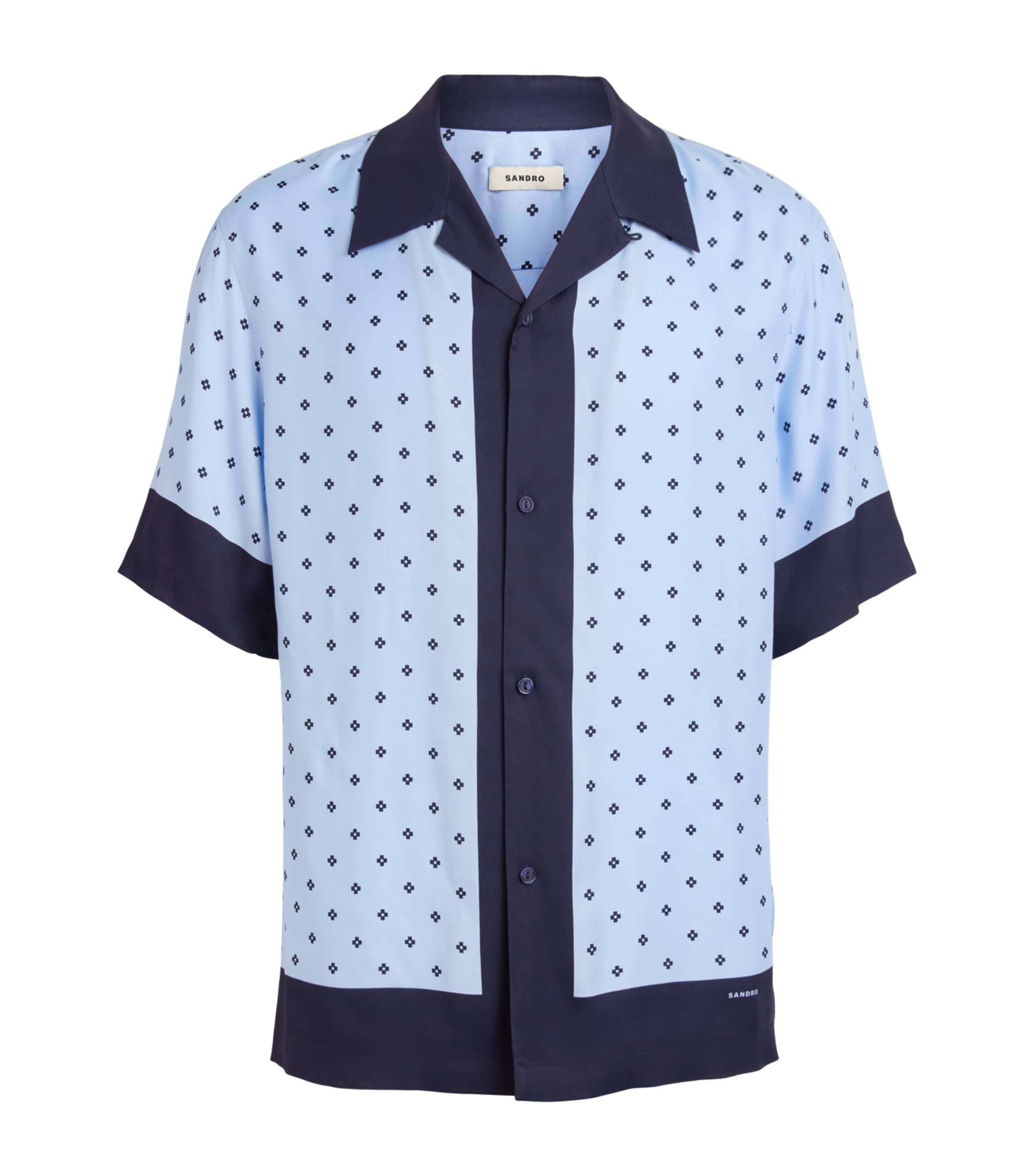 Sandro Paris Mens Micro-Cross Print Shirt Sky Blue Image 1