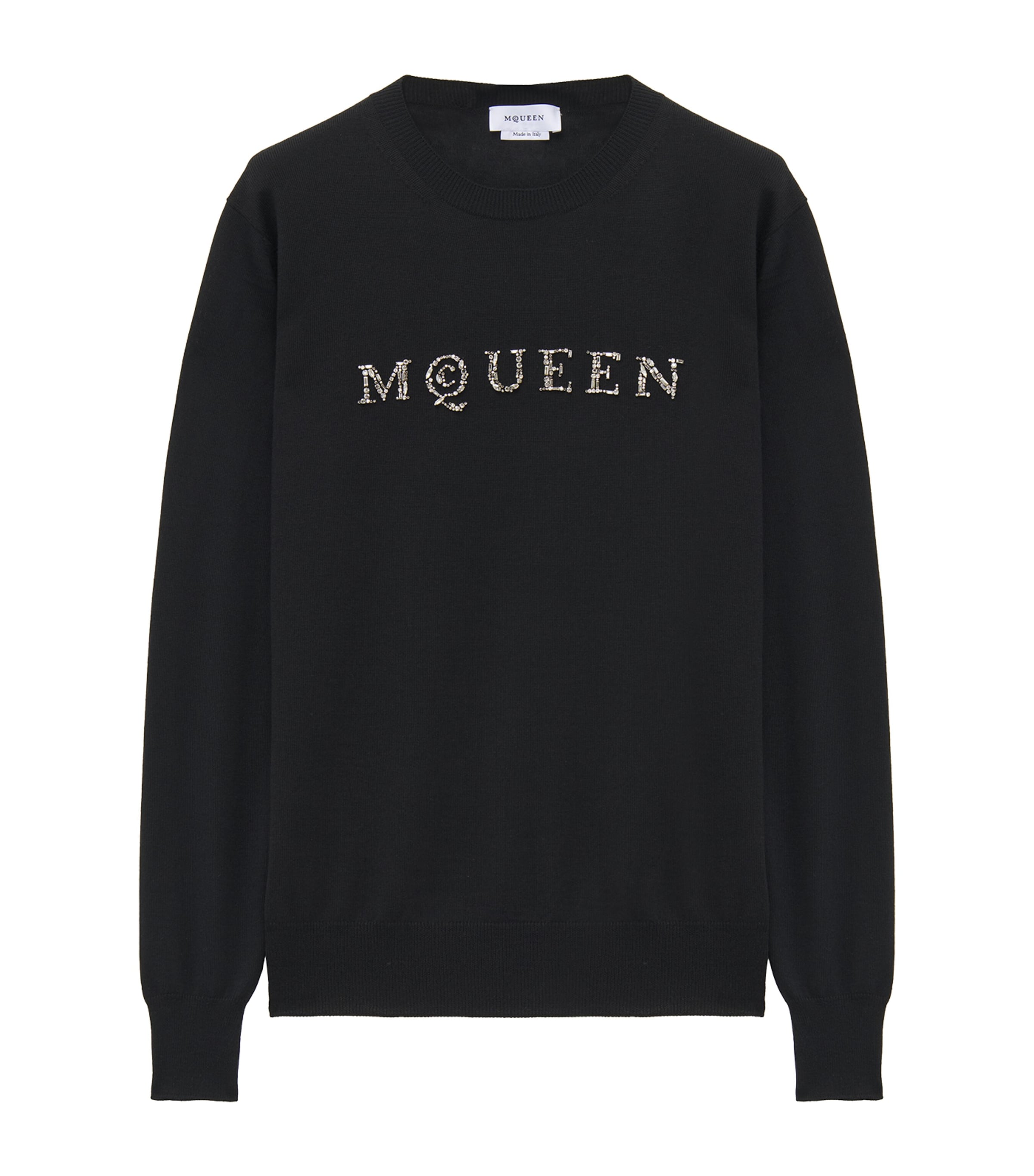 Alexander Mcqueen Wool Embellished Logo Sweater In Black