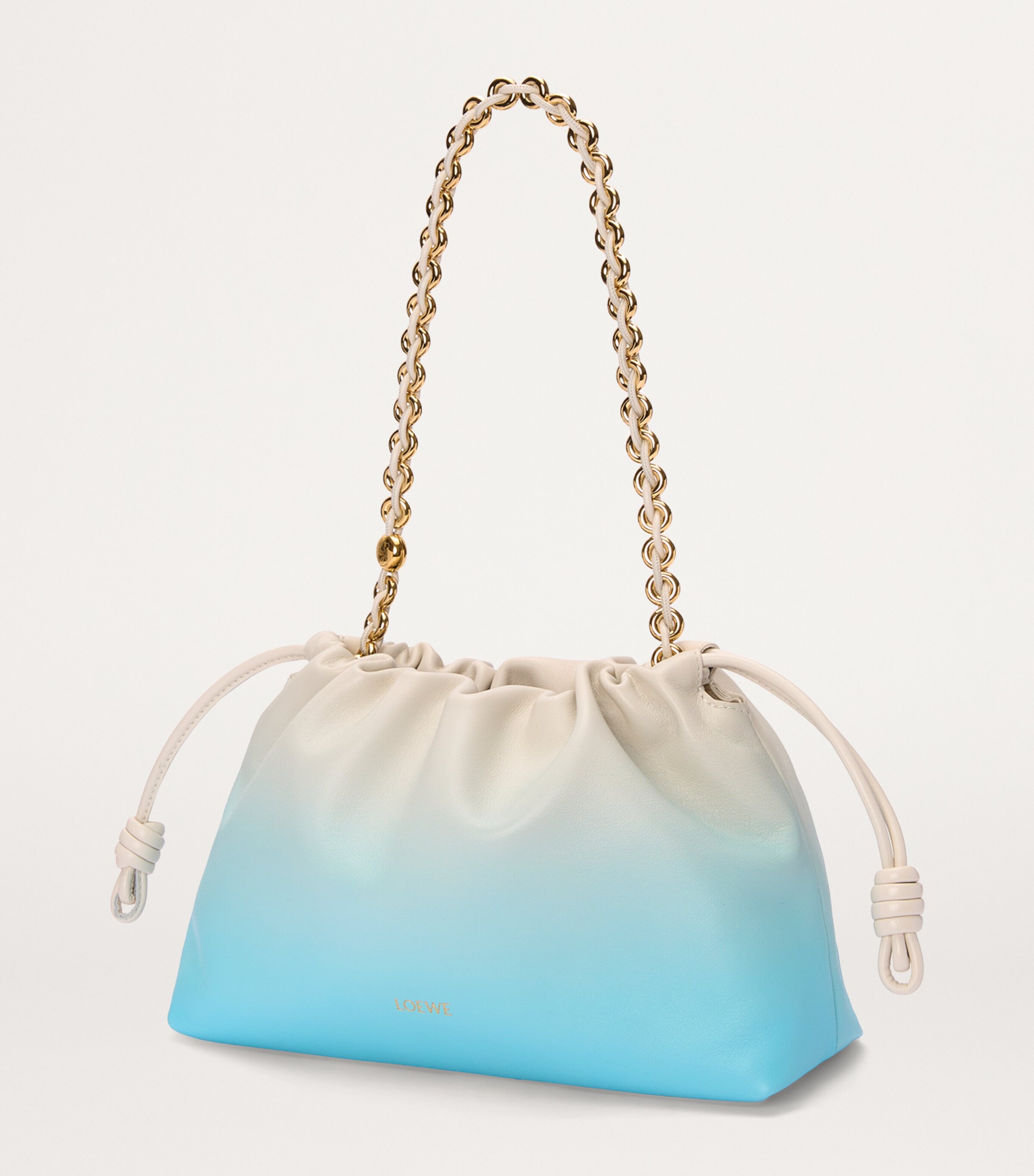 Medium Leather Flamenco Shoulder Bag SOFT WHITE/SKY BLUE Image 3