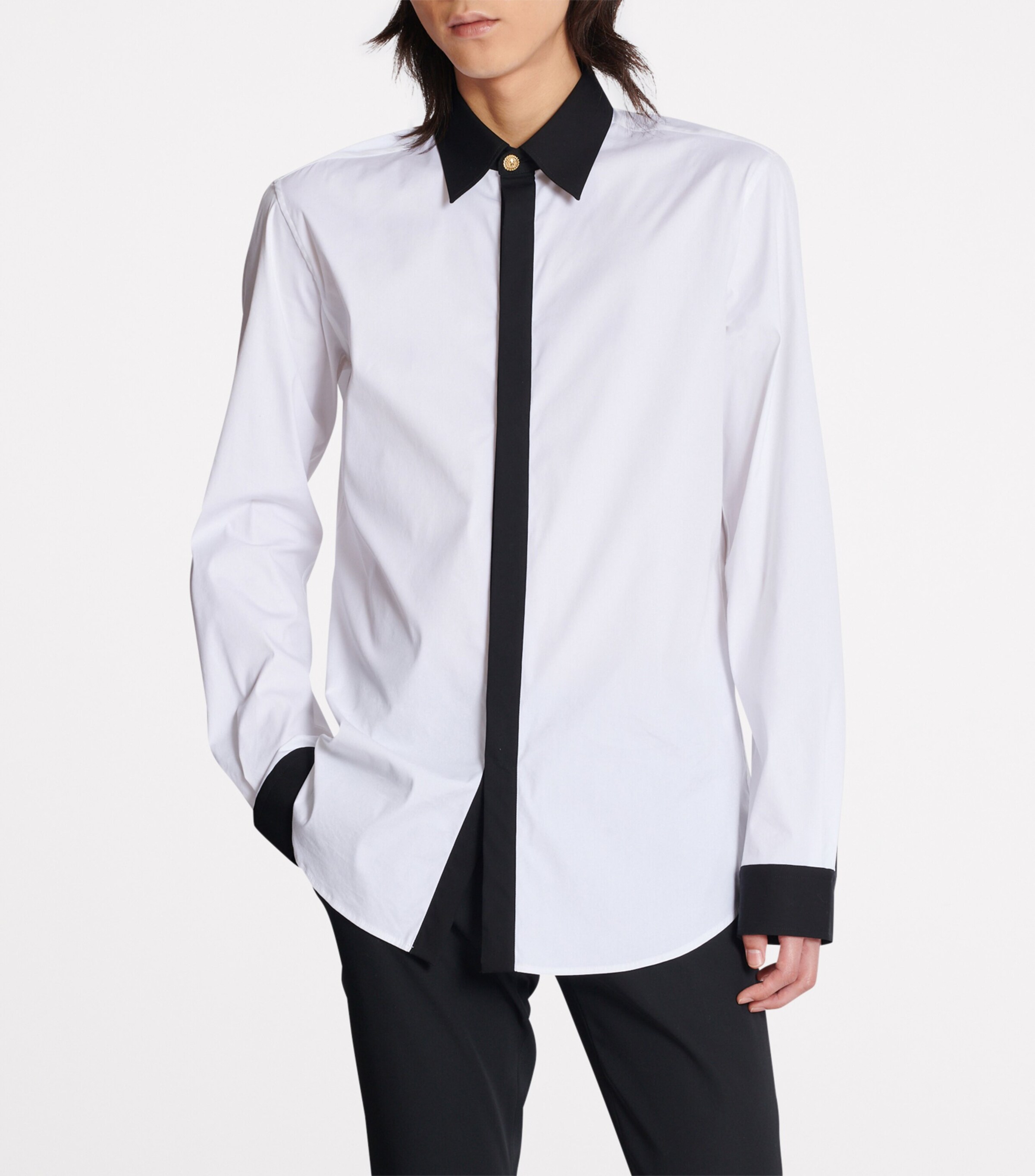 Balmain Mens Cotton Two-Tone Shirt Gab Blanc/noir Image 7