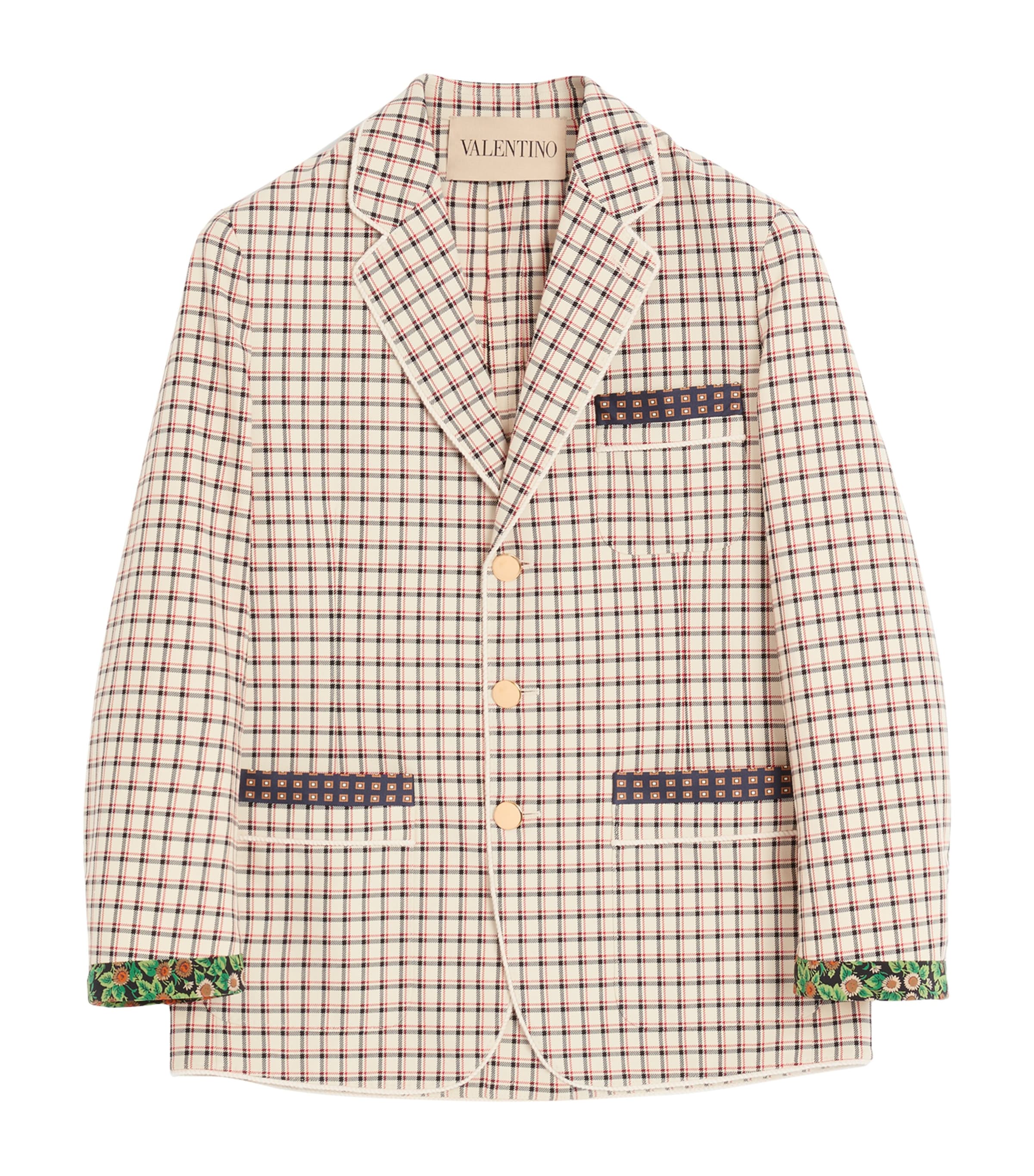 Valentino Single-breasted Cotton Jacket With Check Pattern And Printed Edges