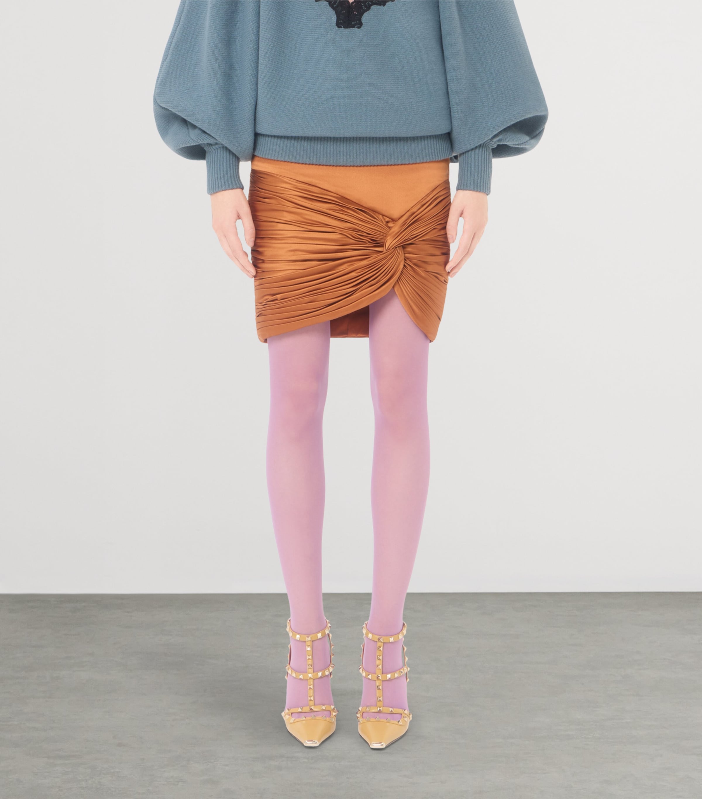 Valentino Womens Satin Draped Plissé Mini Skirt Bar Image 3