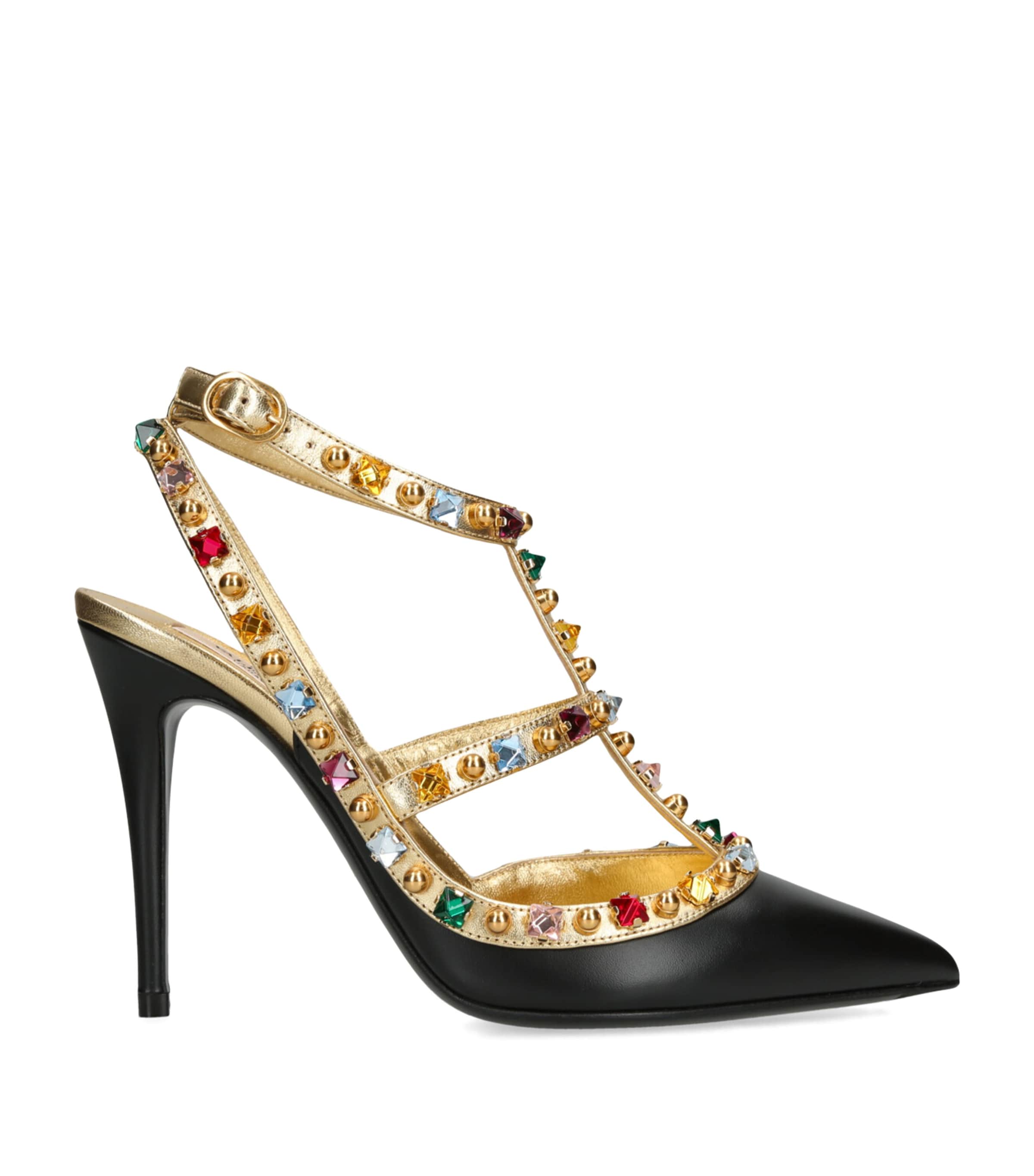 Valentino Leather Strass-embellished Rockstud Heels 100