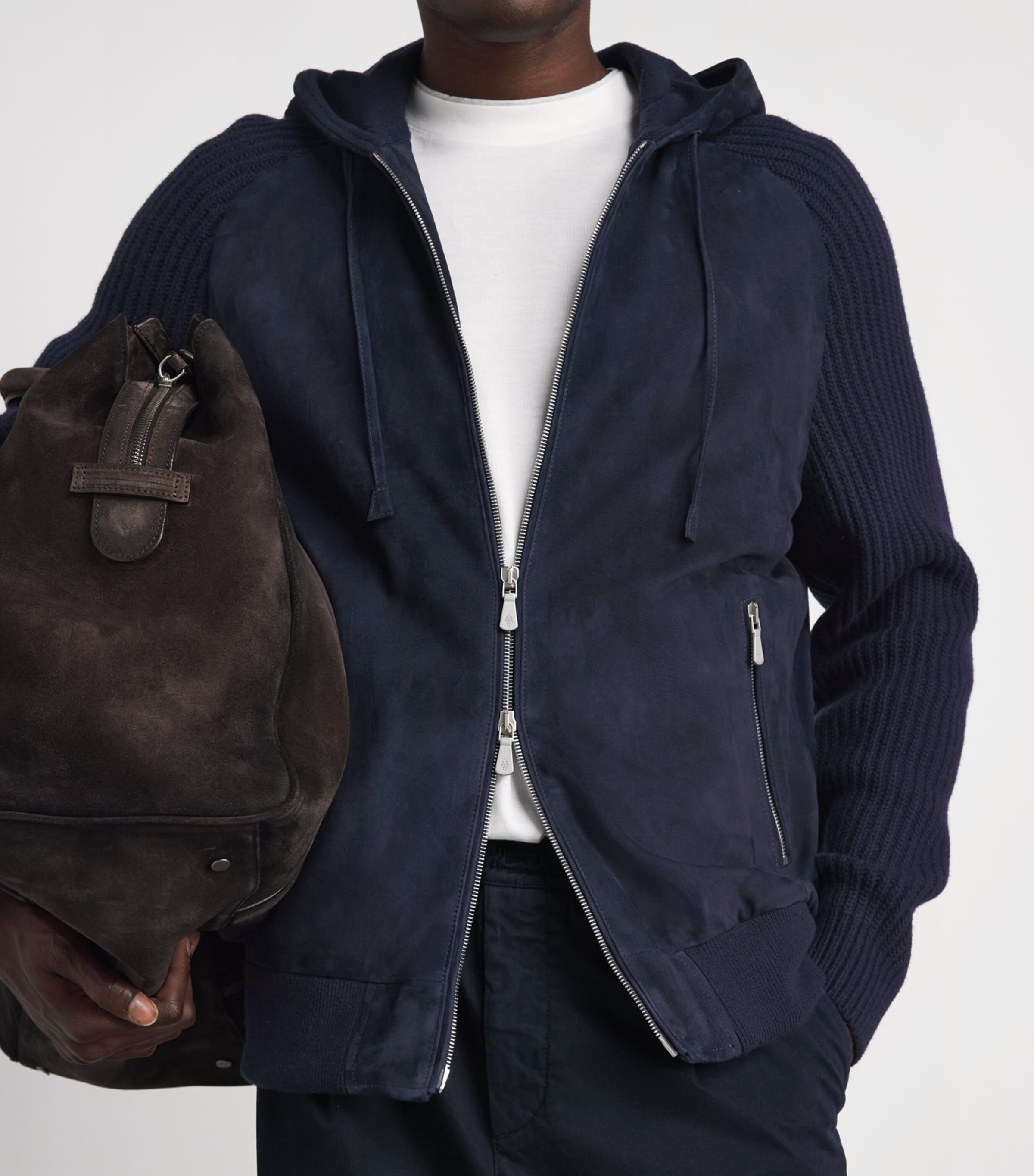 Eleventy Mens Suede-Trim Padded Jacket Blu Image 3