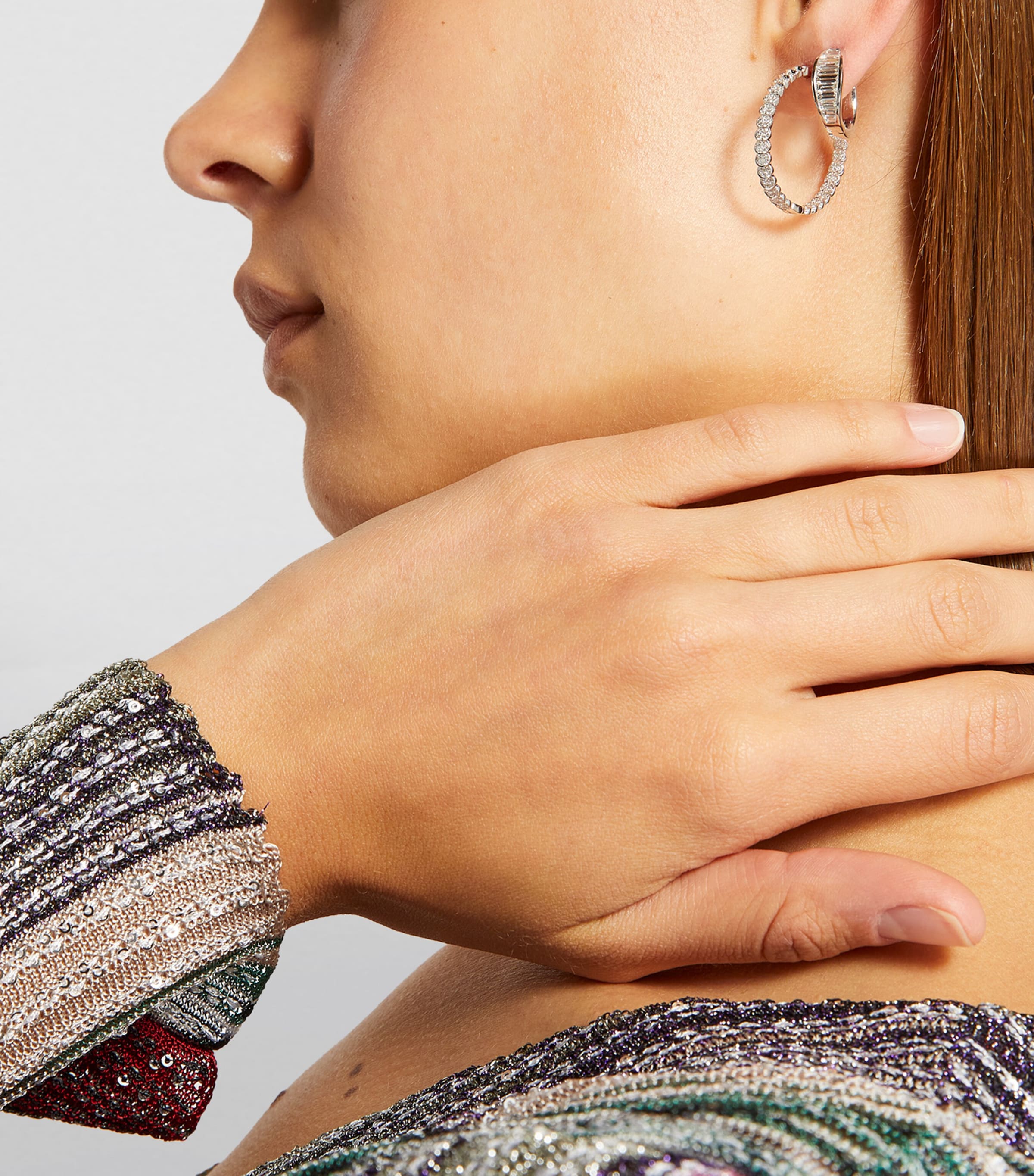 White Gold and Diamond Luna Hoop Earrings WHITE GOLD Image 4