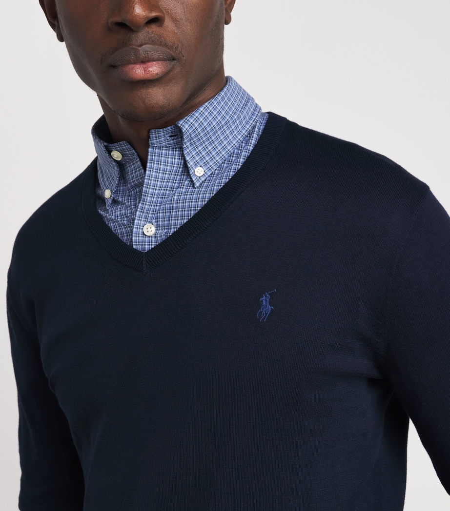 Polo Ralph Lauren Mens Cotton V-Neck Sweater Hunter Navy Image 6