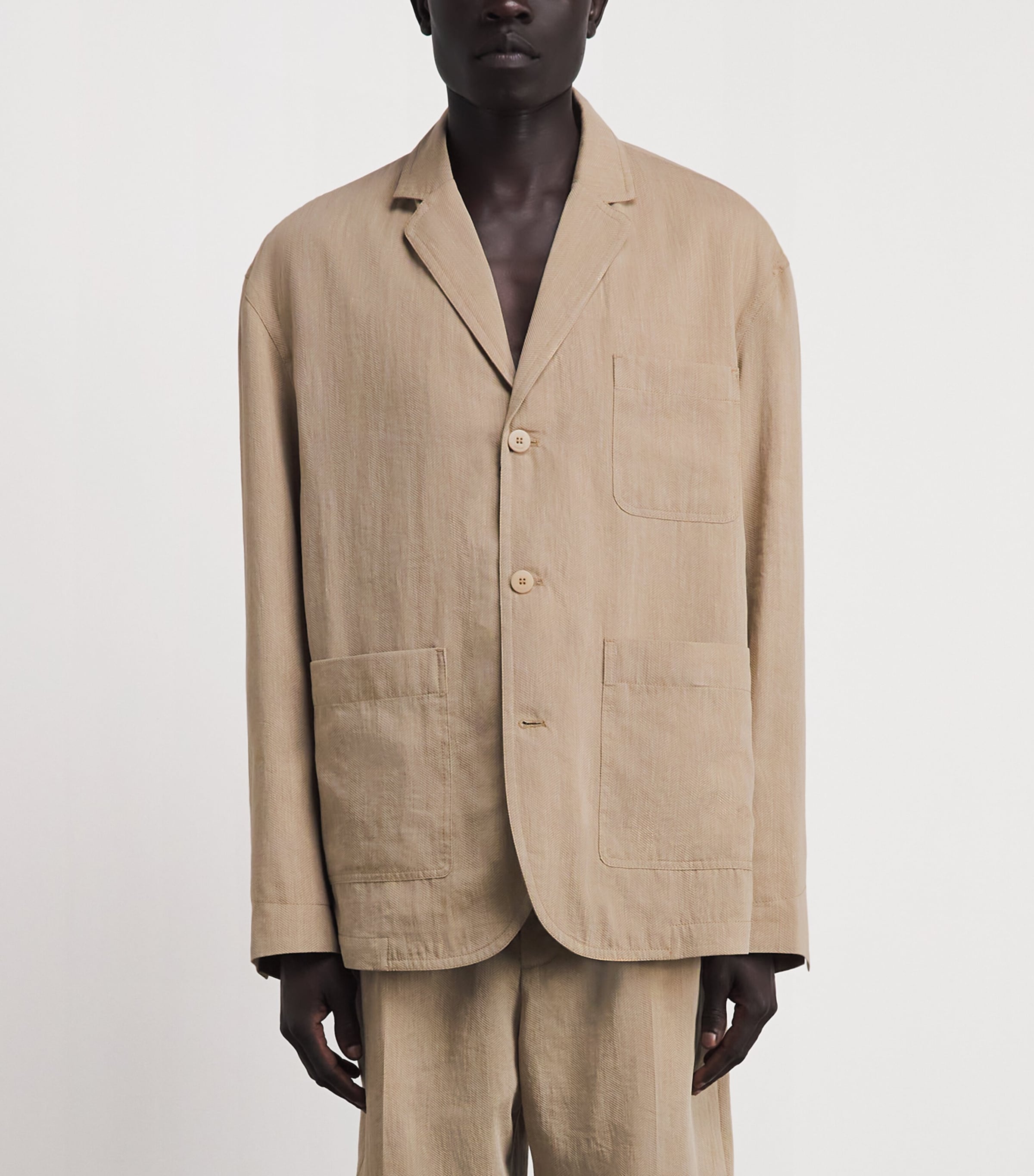 Jacquemus Mens Linen-Blend Boxy Blazer Beige Image 4