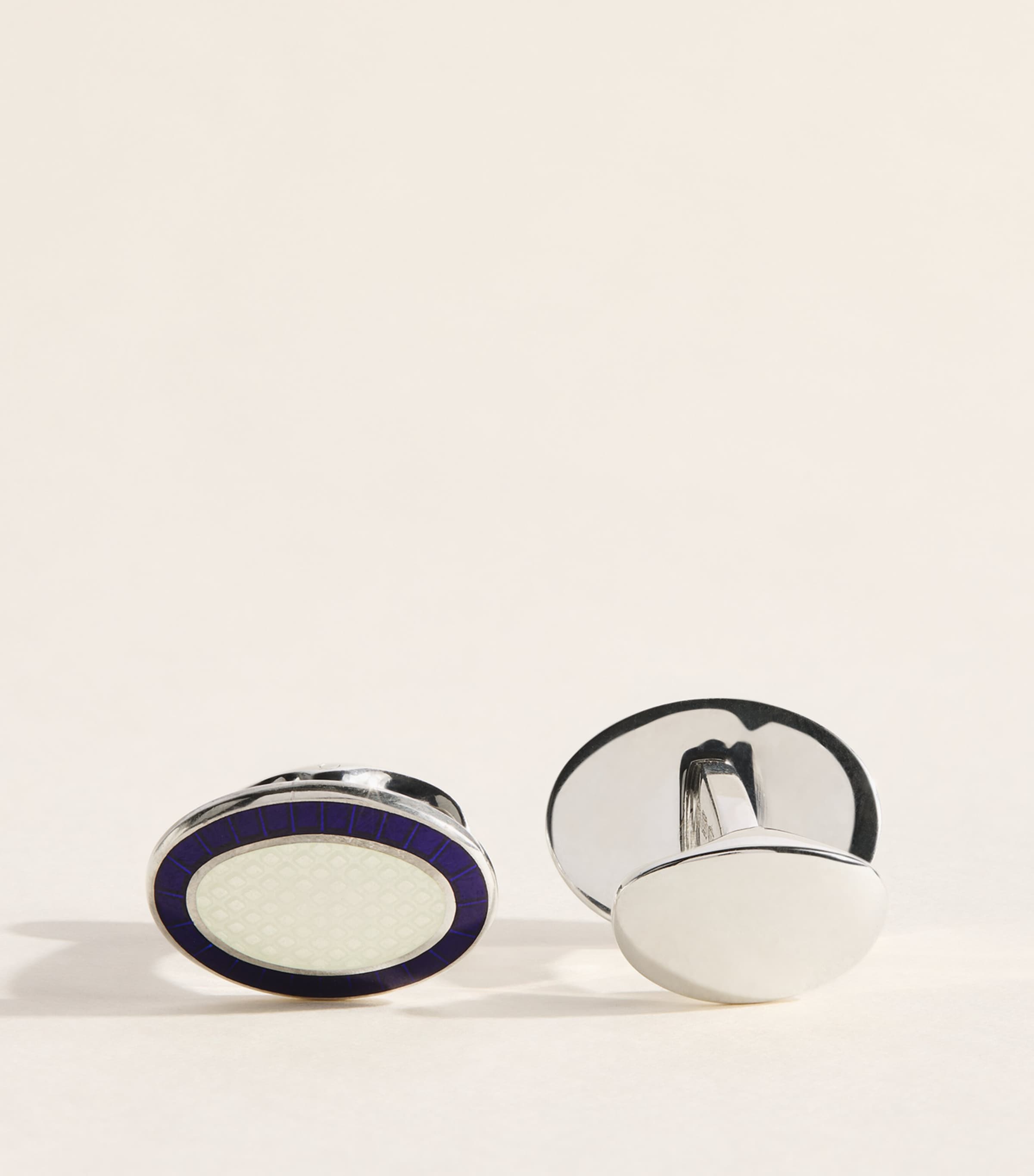 Deakin & Francis Sterling Silver and Enamel Oval Cufflinks Blue Image 1