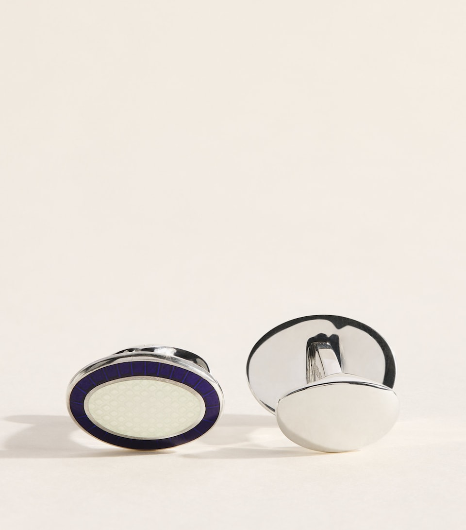 Deakin & Francis Sterling Silver and Enamel Oval Cufflinks Blue