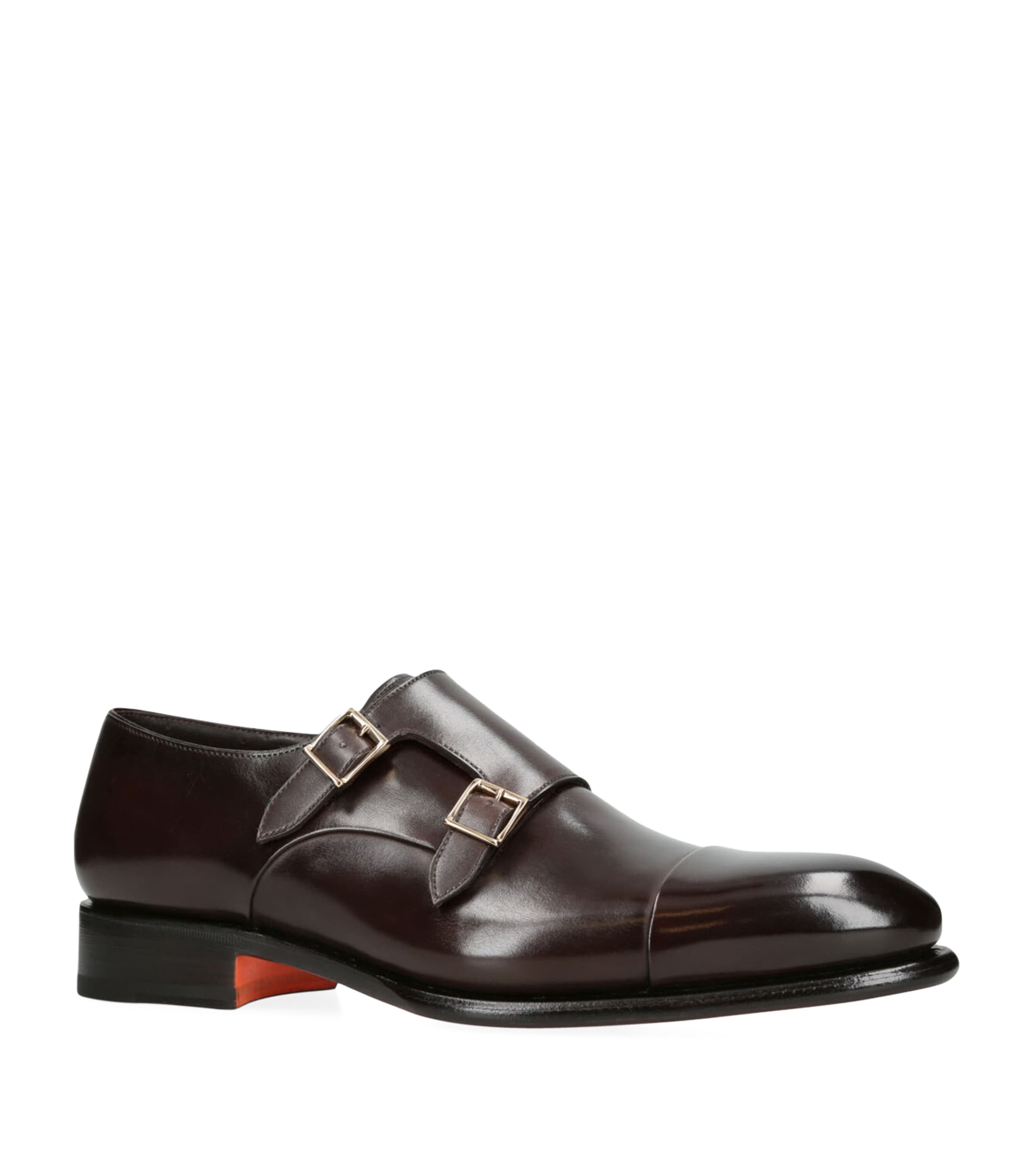 Santoni Leather Carter Monk Shoes Dark Brown Image 3