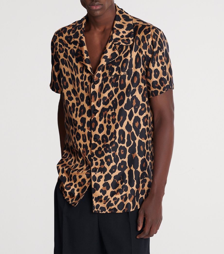 Balmain Mens Silk Leopard Print Shirt Gba Beige/noir Image 3