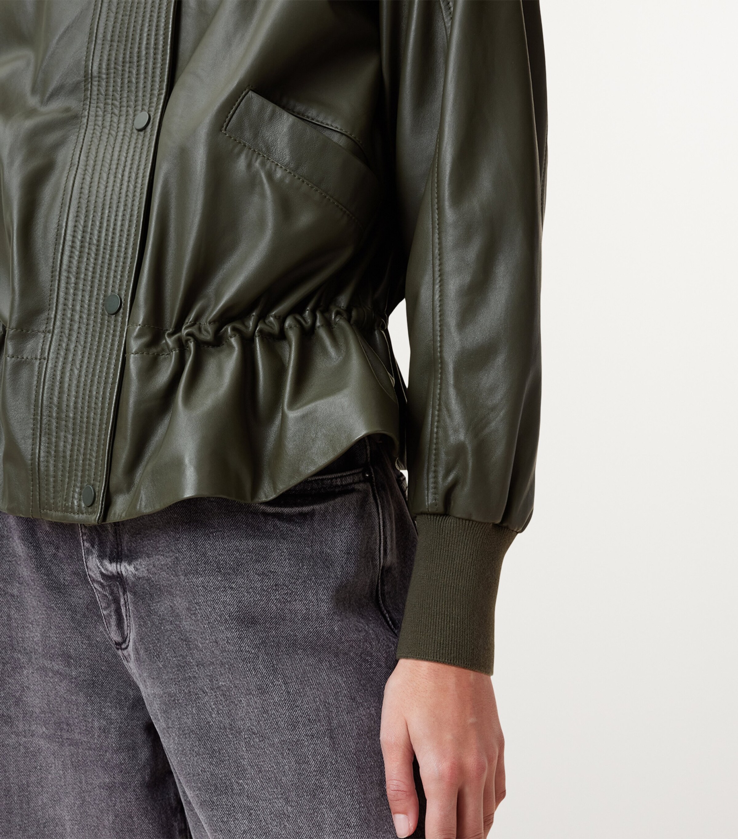 AllSaints Leather Sofi Bomber Jacket | Harrods US