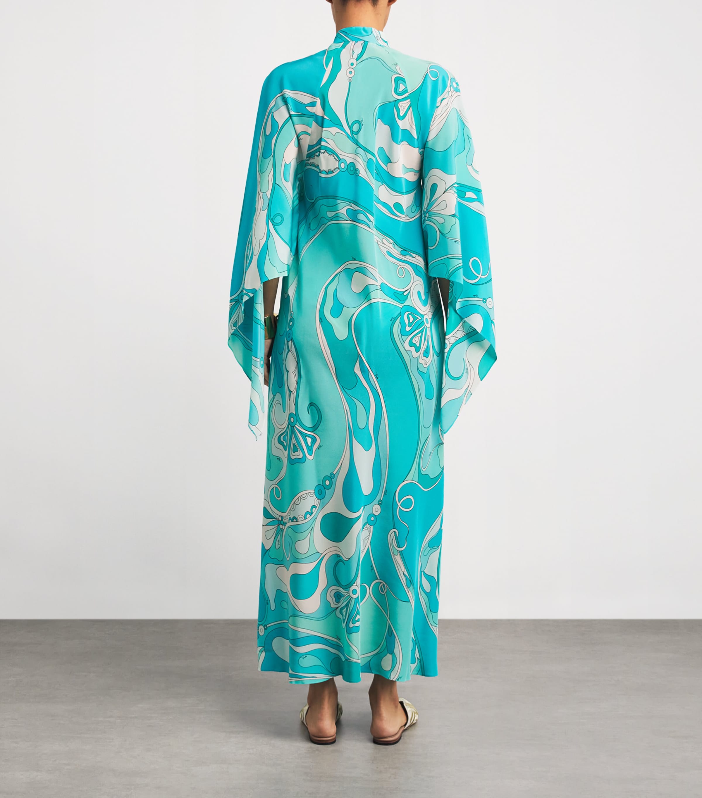 Silk Orchidee Print Kaftan 019/TURQUOISE Image 3