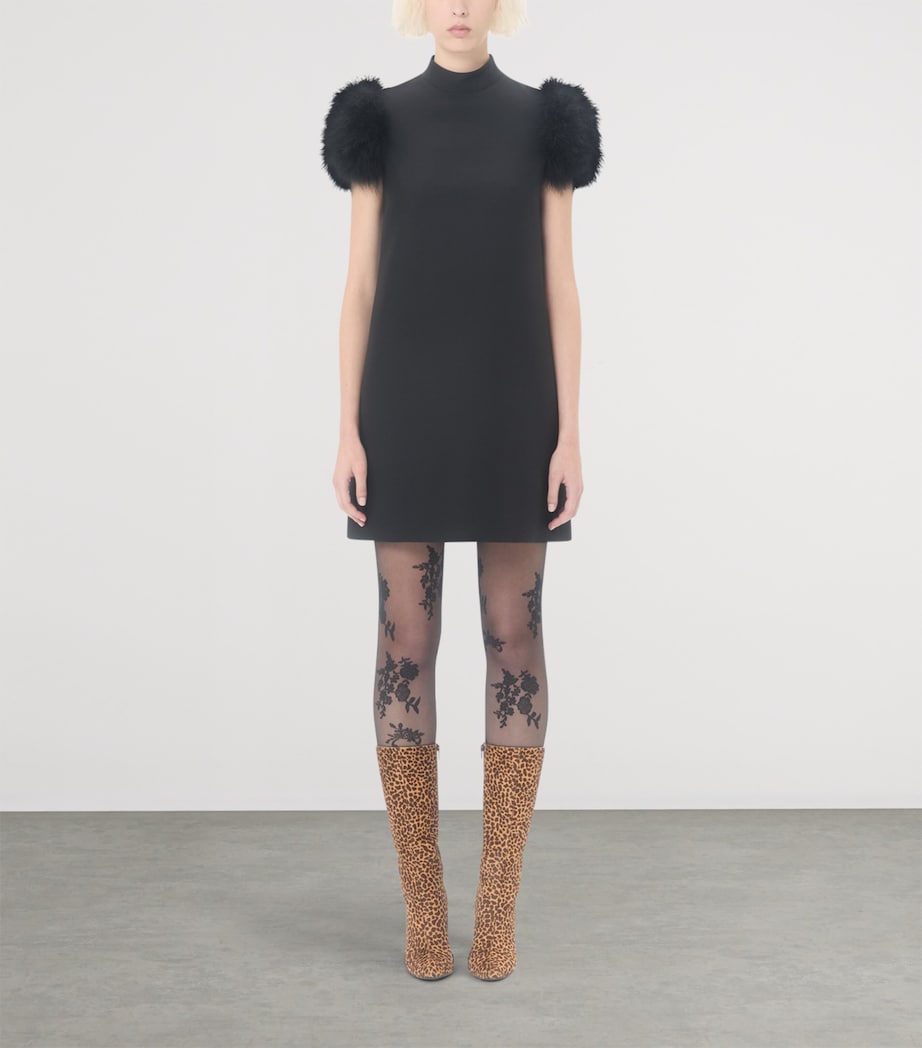 Crepe Feather-Trim Mini Dress 0NO Image 2