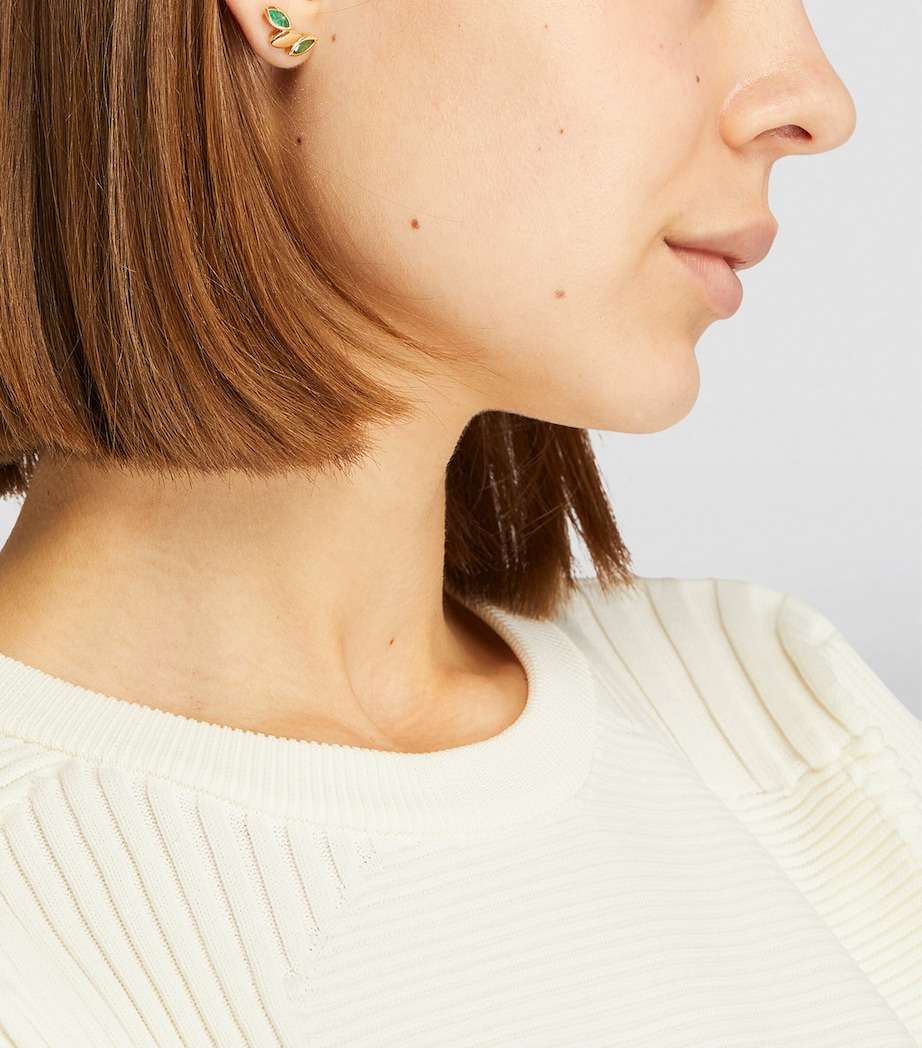 Yellow Gold and Emerald Navette Earrings YELLOW GOLD Image 4