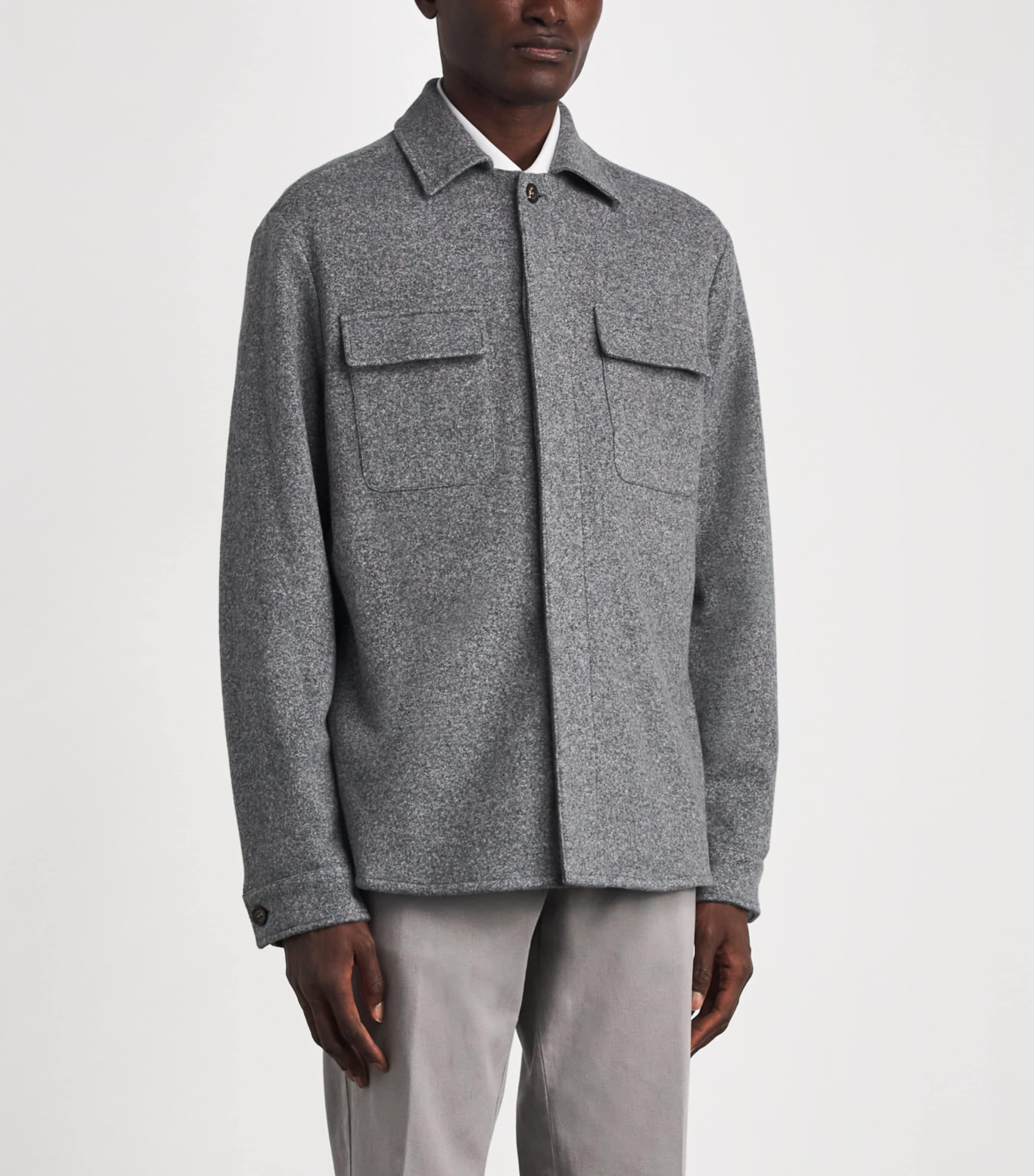 Eleventy Mens Cotton-Wool Overshirt Grigio Fumo Melange Image 4