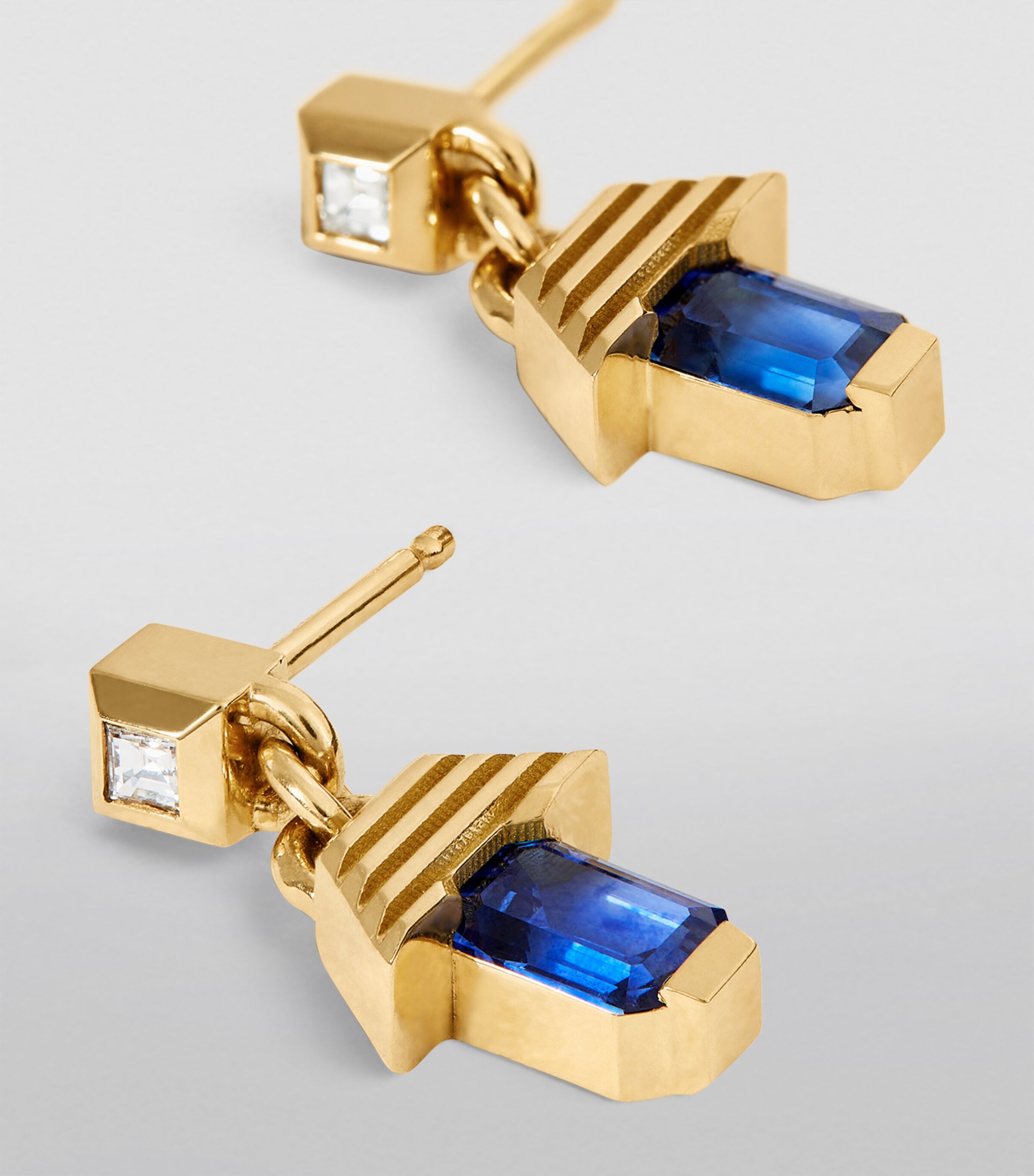Small Yellow Gold, Diamond and Sapphire Escalier Drop Earrings YELLOW GOLD Image 5