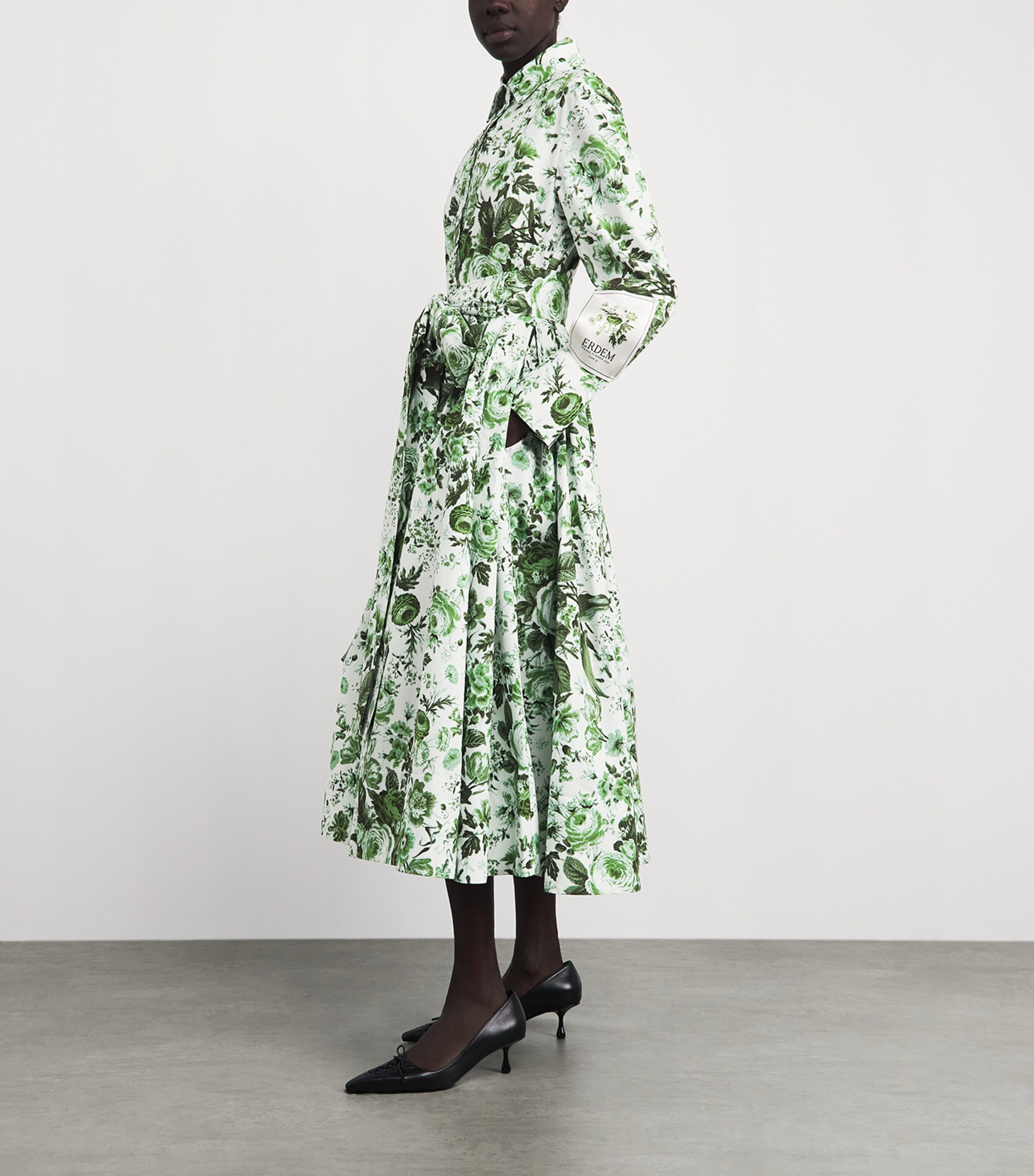 Erdem Womens Organic Cotton Floral Midi Shirt Dress Atknson Floral Green Image 2