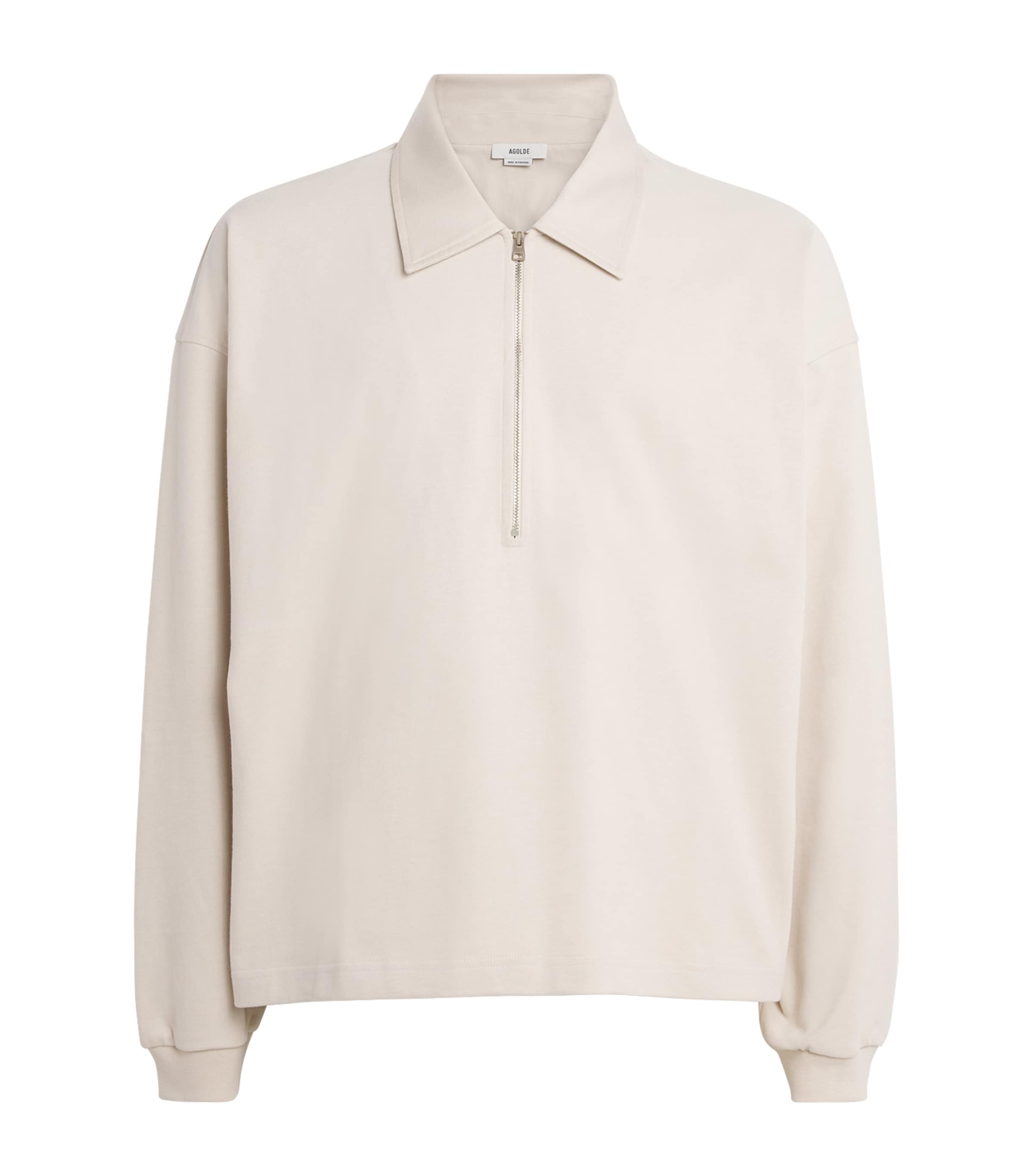 AGOLDE Mens Cotton Darius Half-Zip Polo Sweatshirt Sand (lt Beige) Image 1