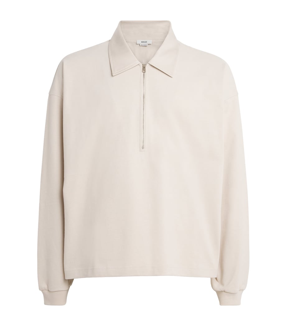 AGOLDE Mens Cotton Darius Half-Zip Polo Sweatshirt Sand (lt Beige) Image 1