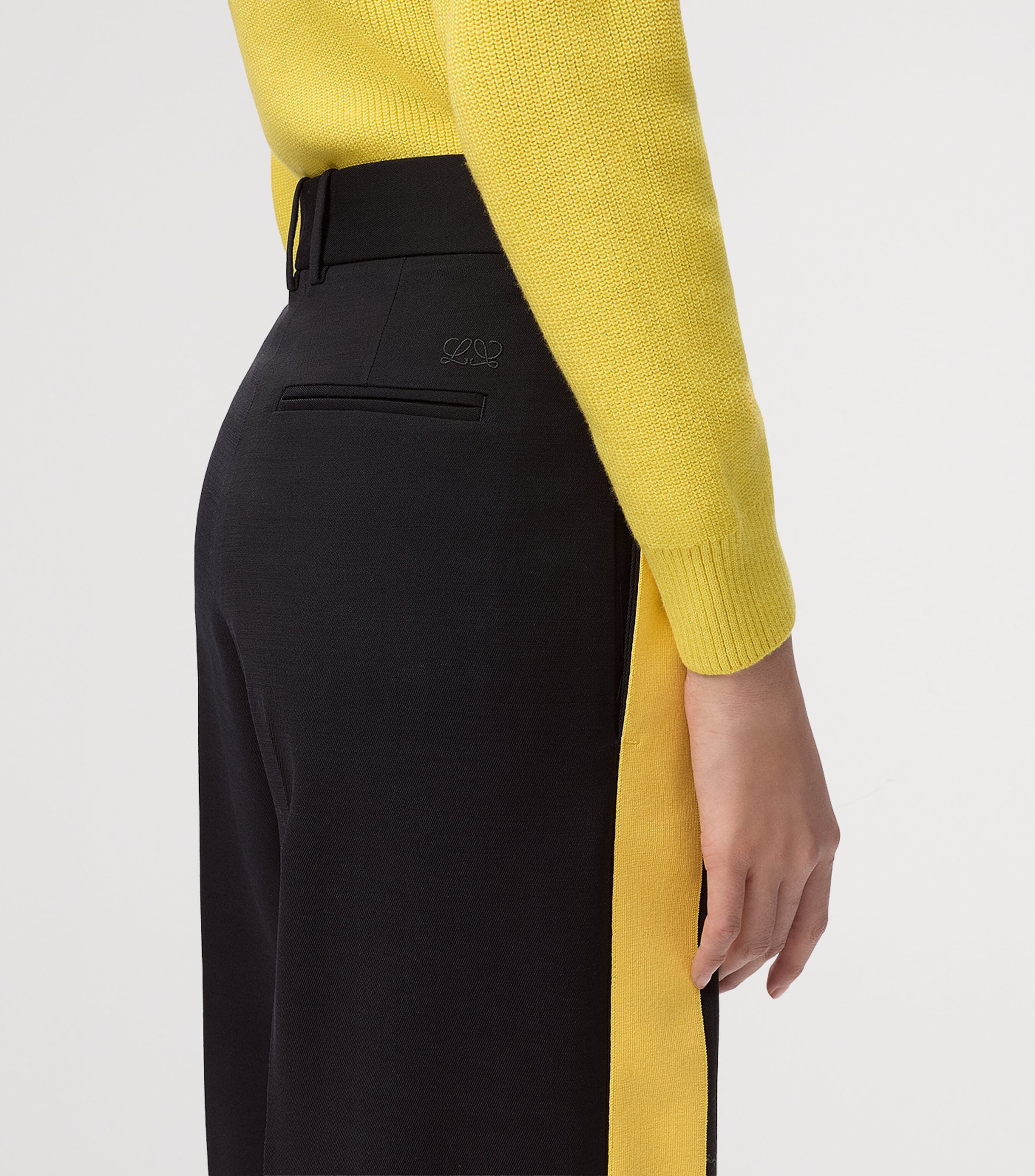 LOEWE Womens Tape-Trim Tailored Trousers Navy/yellow Image 5