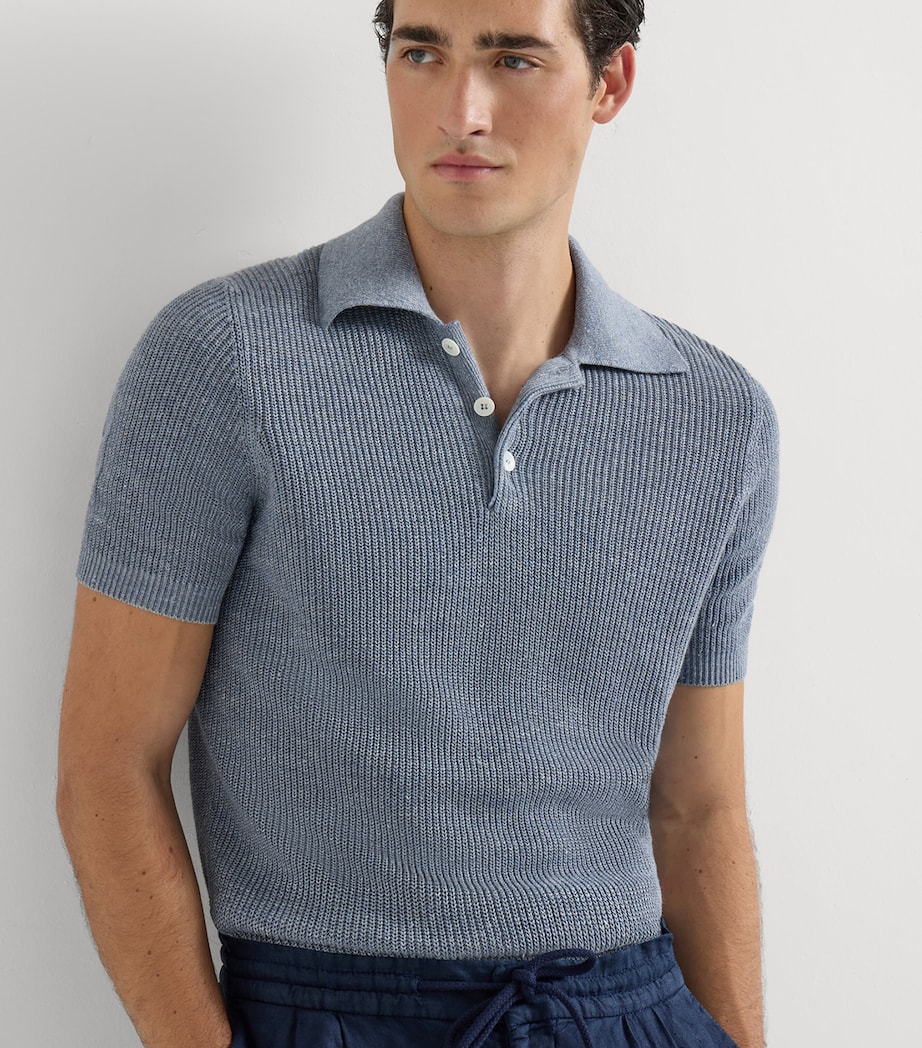 Brunello Cucinelli Mens Linen-Cotton Rib-Knit Polo Shirt Image 4