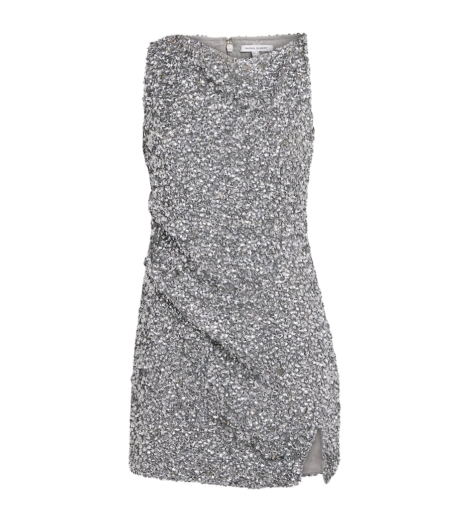 Rachel Gilbert Womens Embellished Zayn Mini Dress Silver Image 1