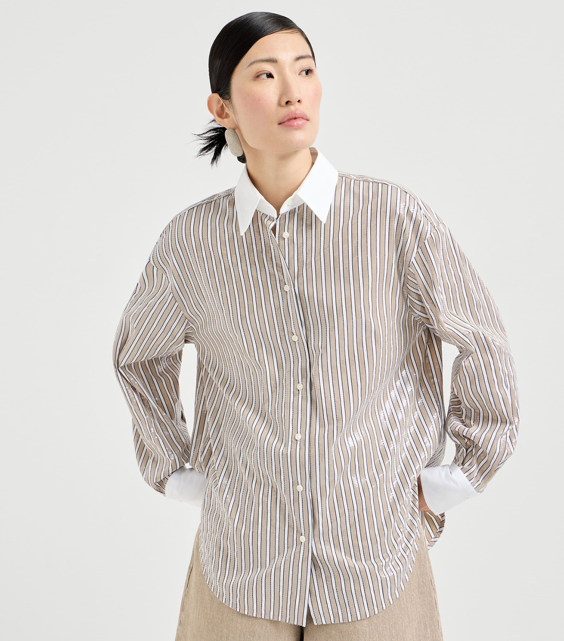 Brunello Cucinelli Beige Cotton Dazzling Stripe Shirt | Harrods US