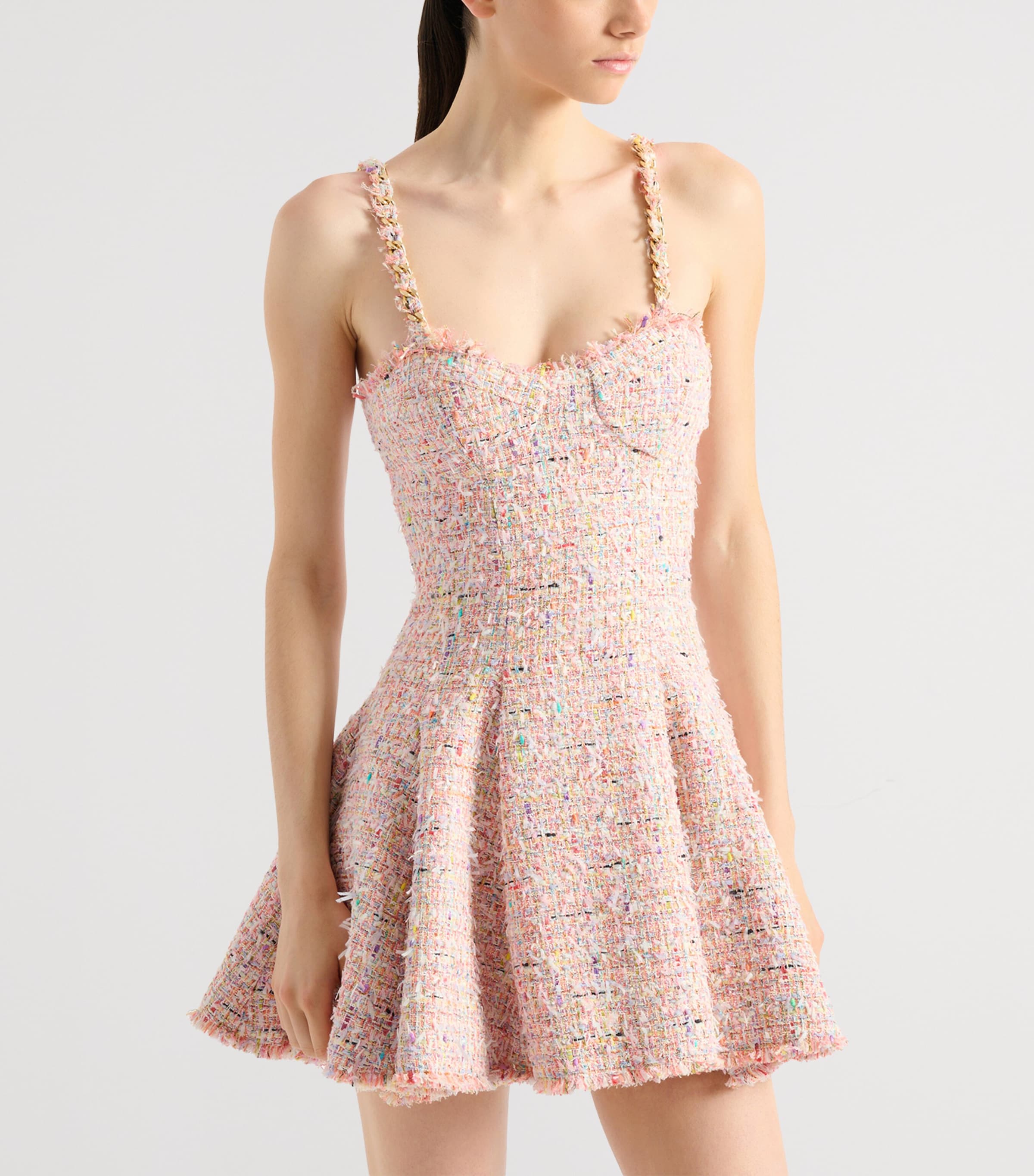 Balmain Womens Tweed Flared Mini Dress Aaa Multicolore Image 4