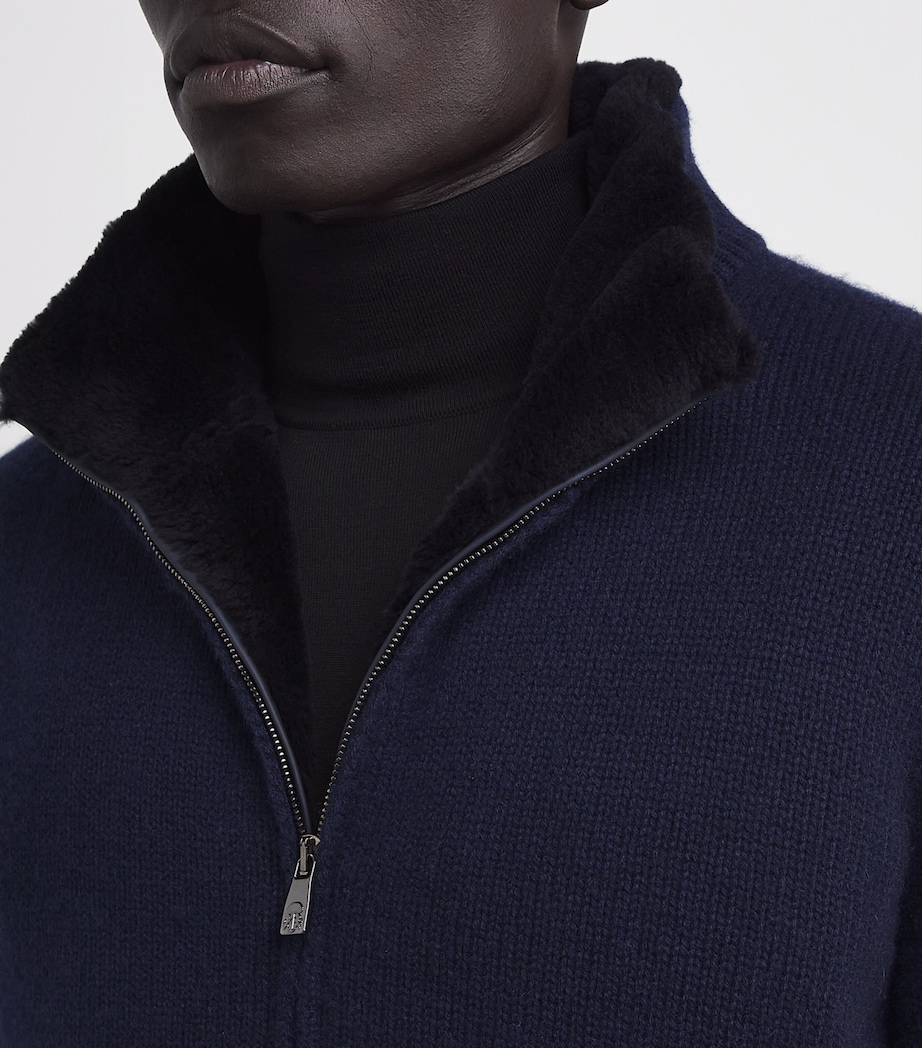 Cashmere Fur-Lined Zip-Up Cardigan 001 NAVY BLUE Image 6