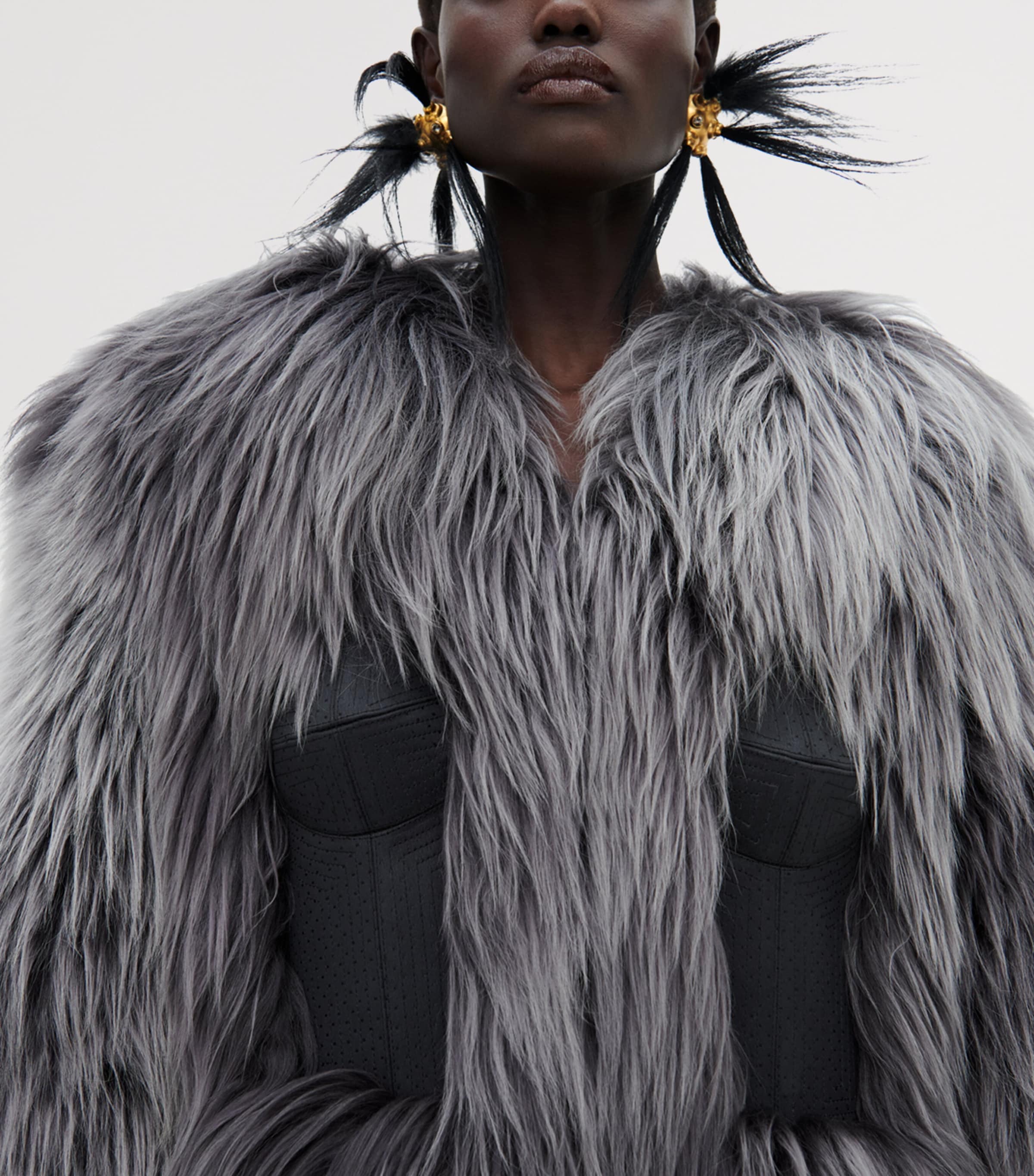 Schiaparelli Womens Shearling Corset Coat Dark Grey Image 5