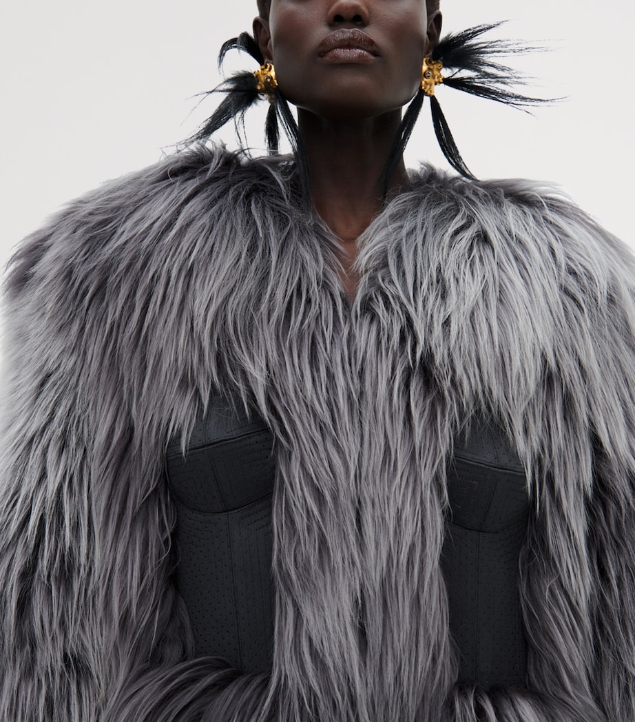 Schiaparelli Womens Shearling Corset Coat Dark Grey Image 5