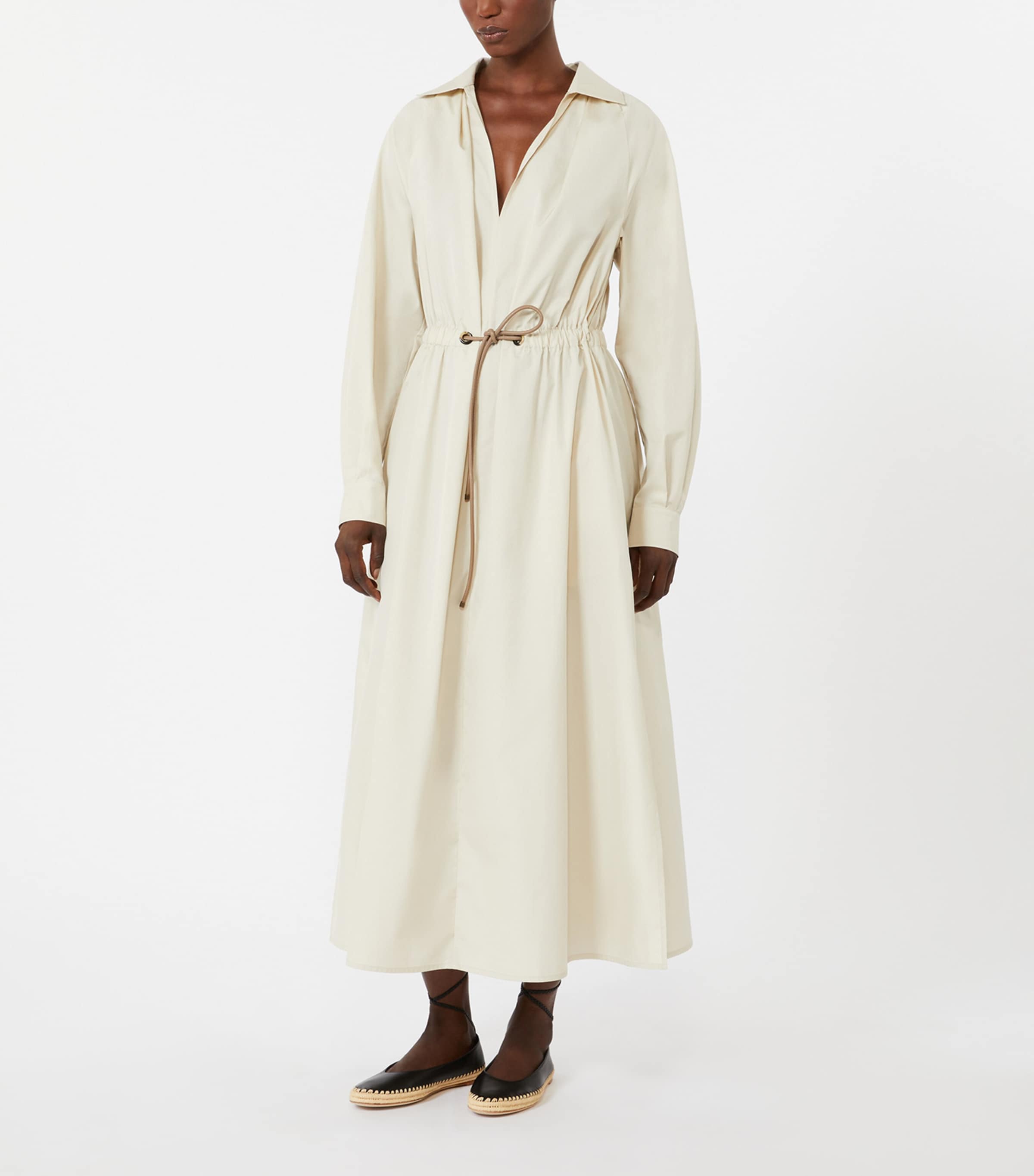 Max Mara Womens Cotton Drawstring Midi Shirt Dress Beige Image 3
