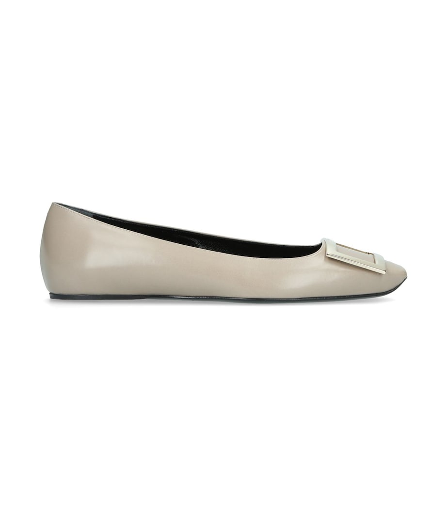 Leather Quadrata Trompette Flats BEIGE Image 6