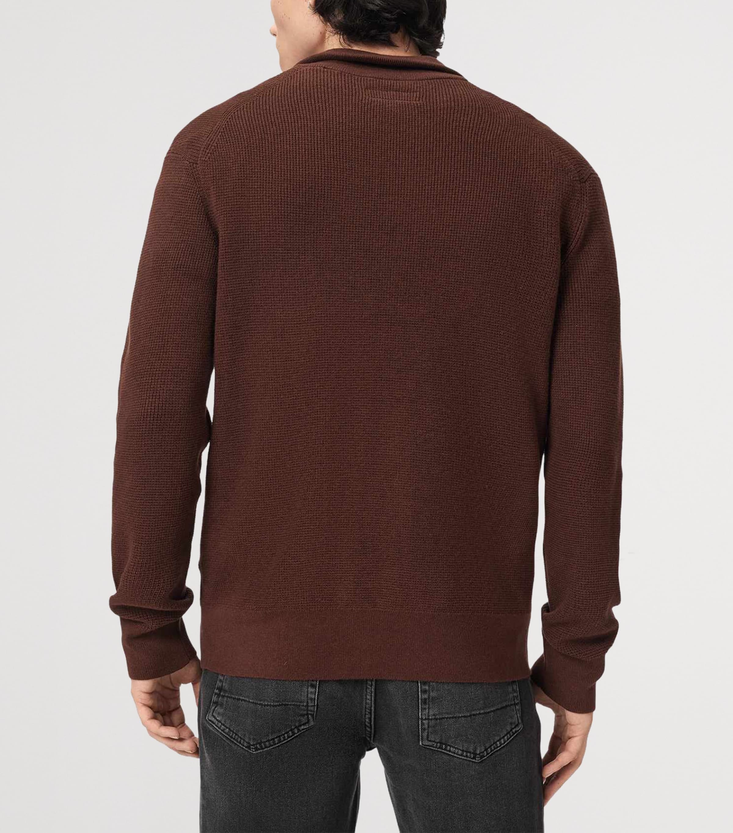 AllSaints Mens Funnel-Neck Aspen Sweater Hot Choc Brown Image 4