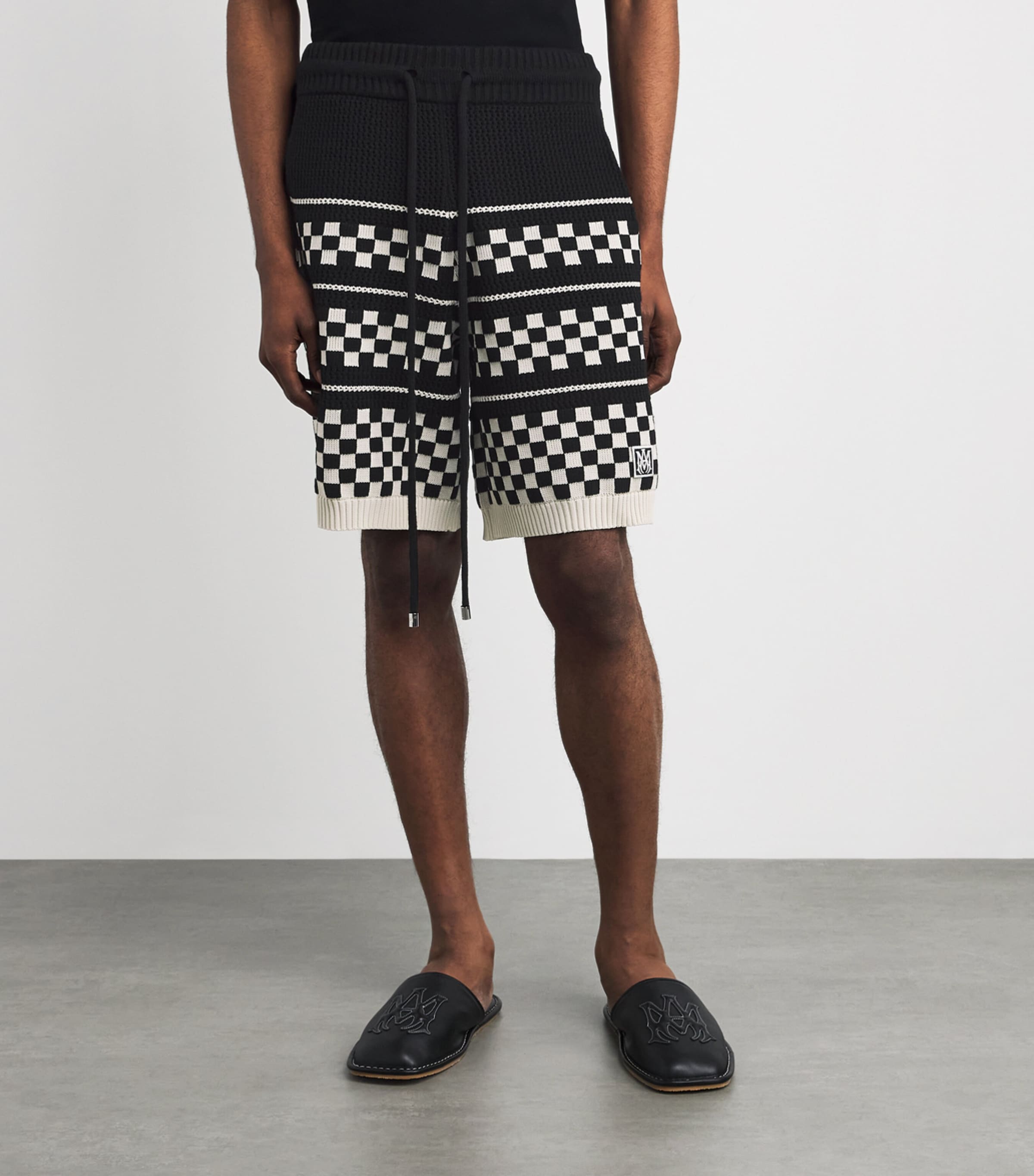 AMIRI Mens Wool-Blend Mesh Check Shorts Black Image 4